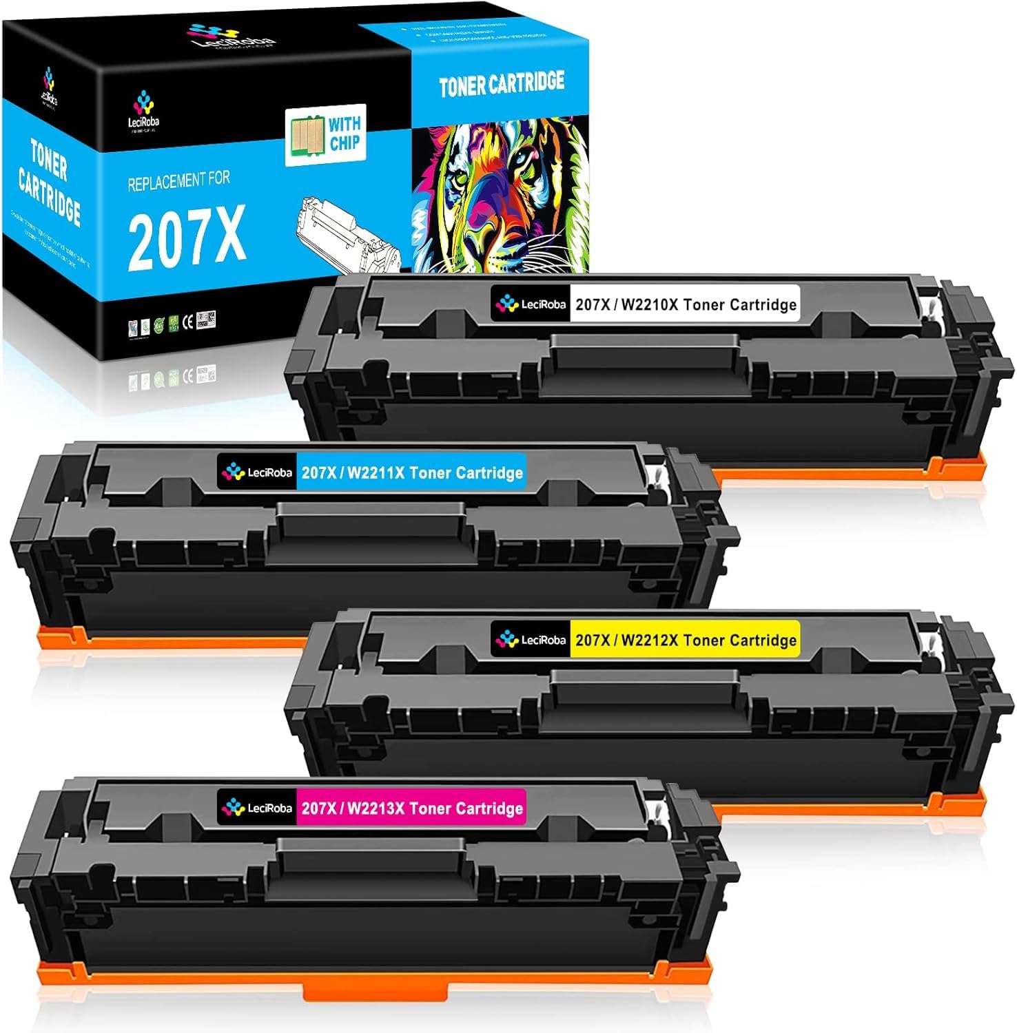 LeciRoba 207X do HP W2210X W2211X W2212X W2213X W2210A W2211A W2212A W2213A 207X 207A Toner do HP Color LaserJet Pro MFP M283fdw MFP M283fdn MFP M282nw M255d w M255nw drukarka (z chipem, 4 sztuki)