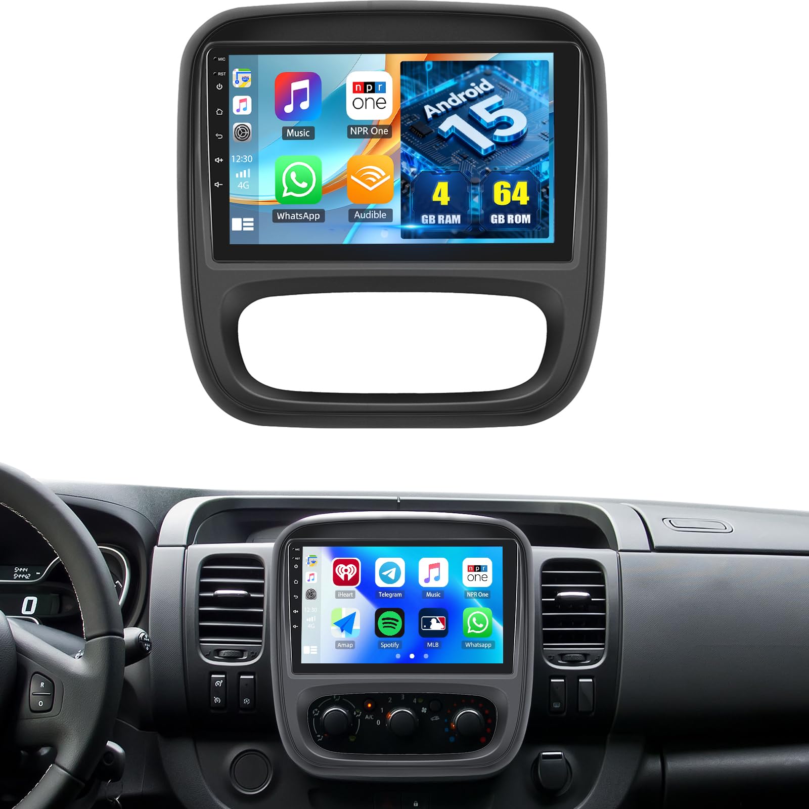 CAMECHO [4+64 GB] Android 15 – odtwarzacz samochodowy z CarPlay dla Renault Trafic III (2014–2021) i Opel Vivaro B (2014–2018) 9″ ekran dotykowy nawigacja CarPlay Android Auto Bluetooth WiFi FM/RDS