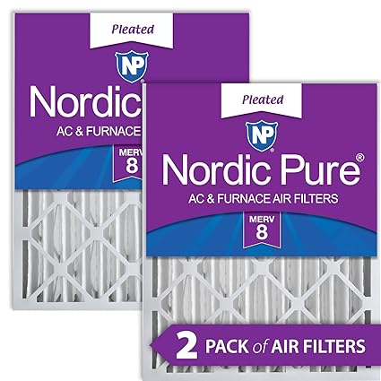 Nordic Pure 20x25x4 (3-5/8 Actual Depth) MERV 8 Pleated AC Furnace Air Filter, Box of 2