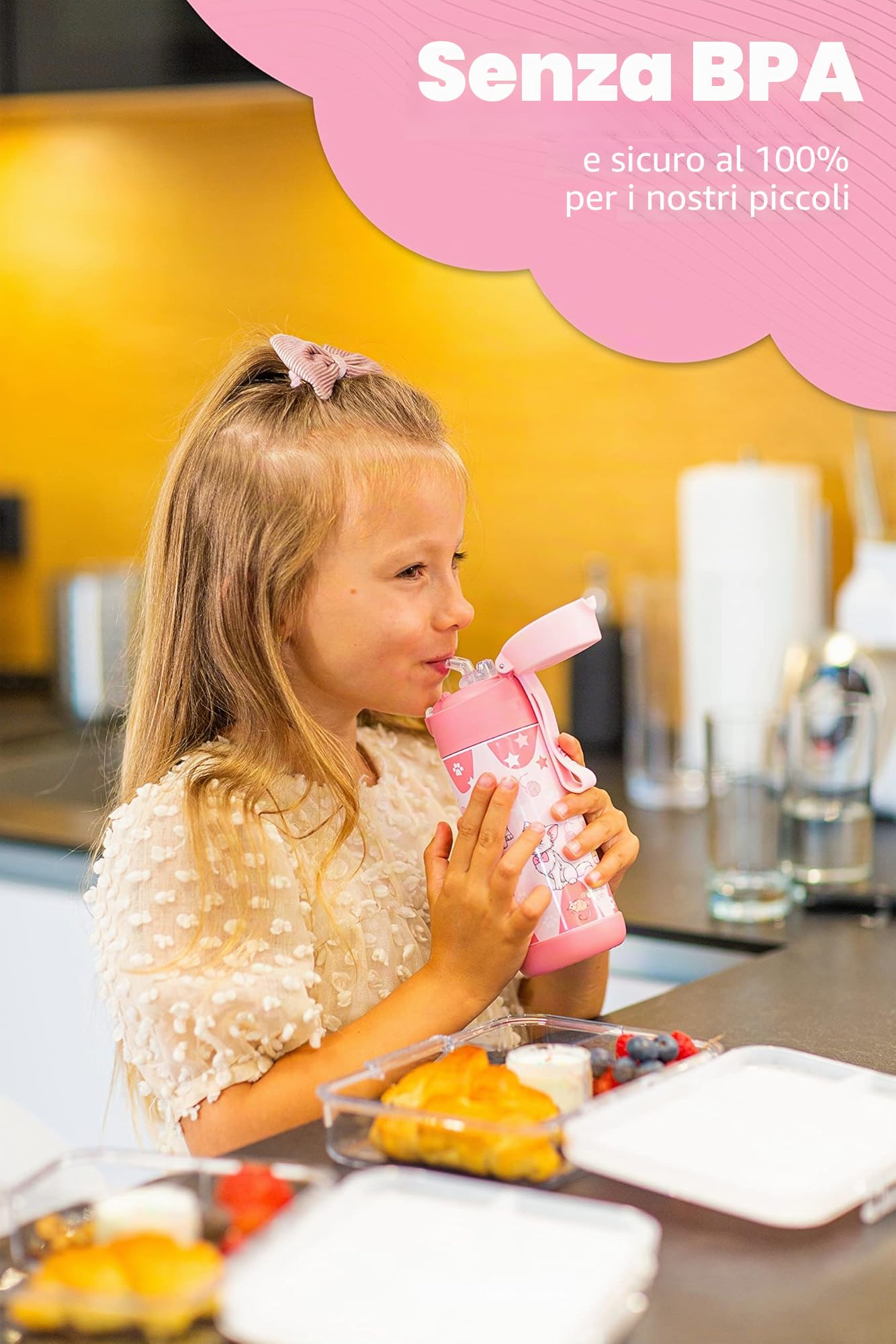Borraccia Termica Bambini 350ml Acciaio Inox con Cannuccia Senza BPA Jarlson CHARLI