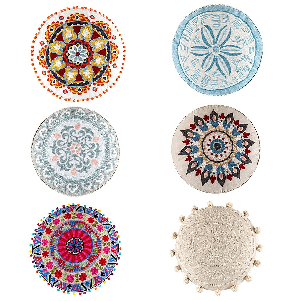Lamala Ethnische Marokko Stil Runde Hippie Boden Kissen Für Fall Bohemian Multicolor Blumenmuster Stickerei Sitzpouf Kissenbezug Home Dekoration Pouf Abdeckung Runde Makramee