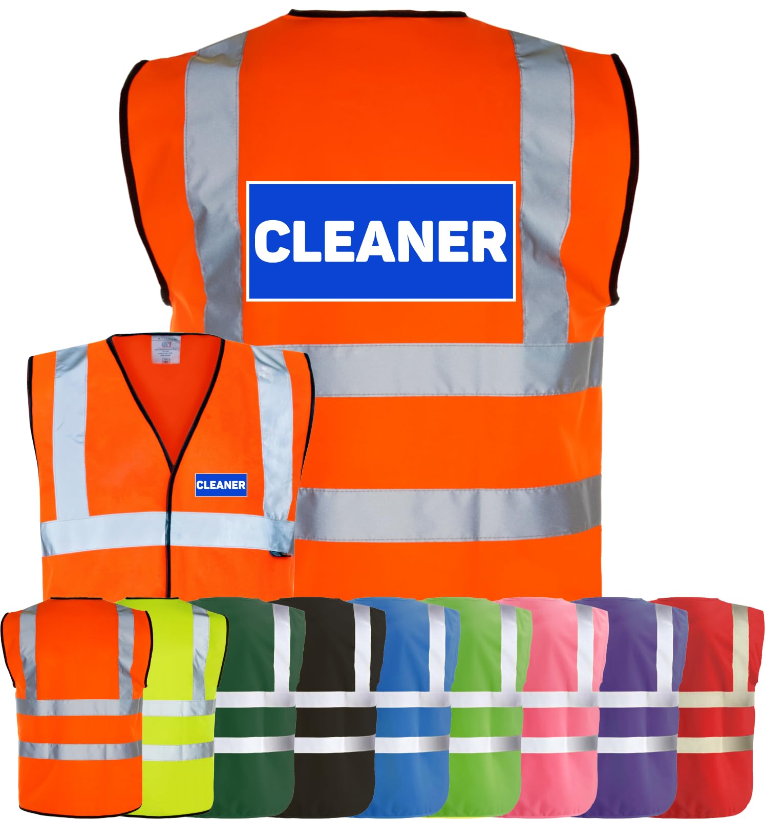 Corporate Togs CLEANER Printed Hi-Visibility Safety Waistcoat, Printed Emergency Vest with 2 Band & Brace Reflective Strips, Fully EN471 Health & Safety Compliant | Safety Apparel