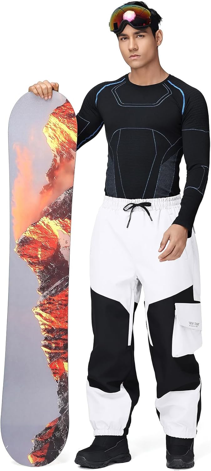 YEEFINE Men's Snow Ski Pants Insulated Womens Cargo Snowboard Pants Baggy Waterproof Winter Outdoor - Image 5