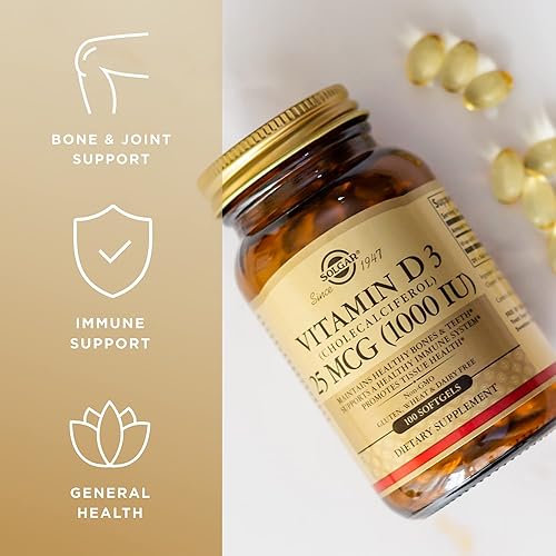 Miniatura 4 de Solgar Vitamina D3 (colecalciferol) 25 mcg (1000 UI) - 100 cápsulas blandas - Ayuda a mantener huesos y dientes saludables - Apoyo al sistema