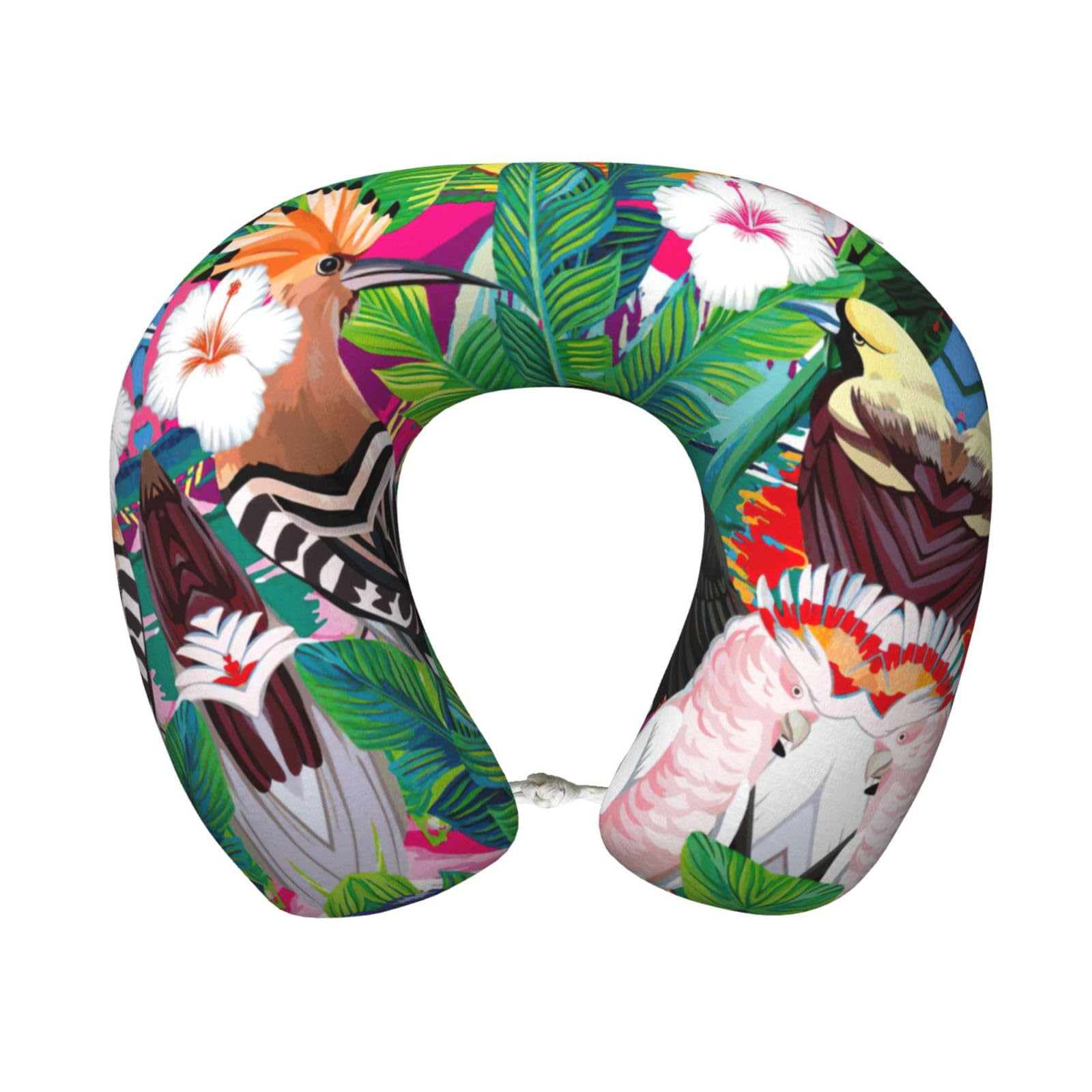 ASFgda U-Shape Memory Foam Tropical Birds And Plant Leaf Print Travel Pillow,Neck Support,Washable Cover For Airplane Car Home Office