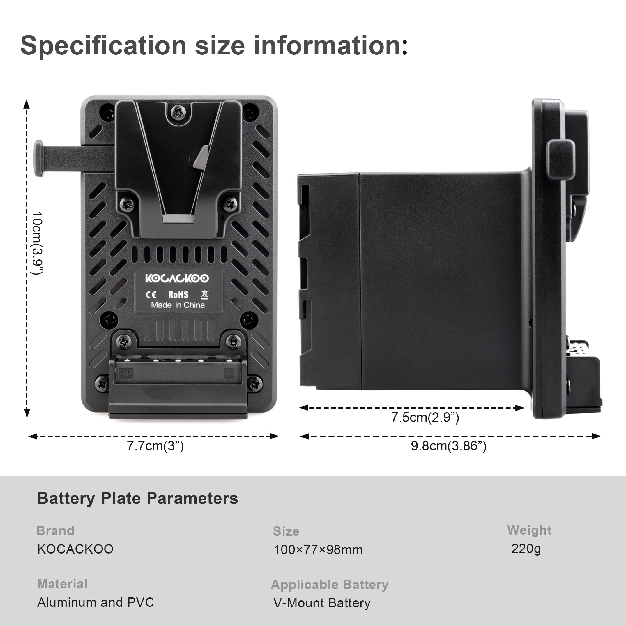 Batterie entièrement décodée V-Mount vers plaque adaptateur de conversion de batterie factice série NP-F. Utilisé pour fournir une alimentation plus longue pour les caméscopes Sony série