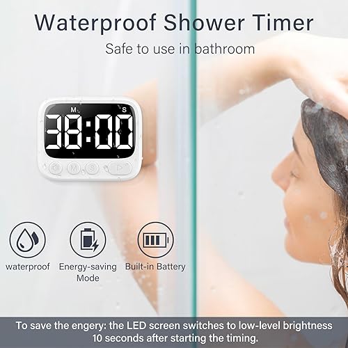 Miniatura 4 de Temporizador de ducha impermeable para baño, temporizador digital para montaje en pared, estudio con soporte plegable, cronómetro de cuenta