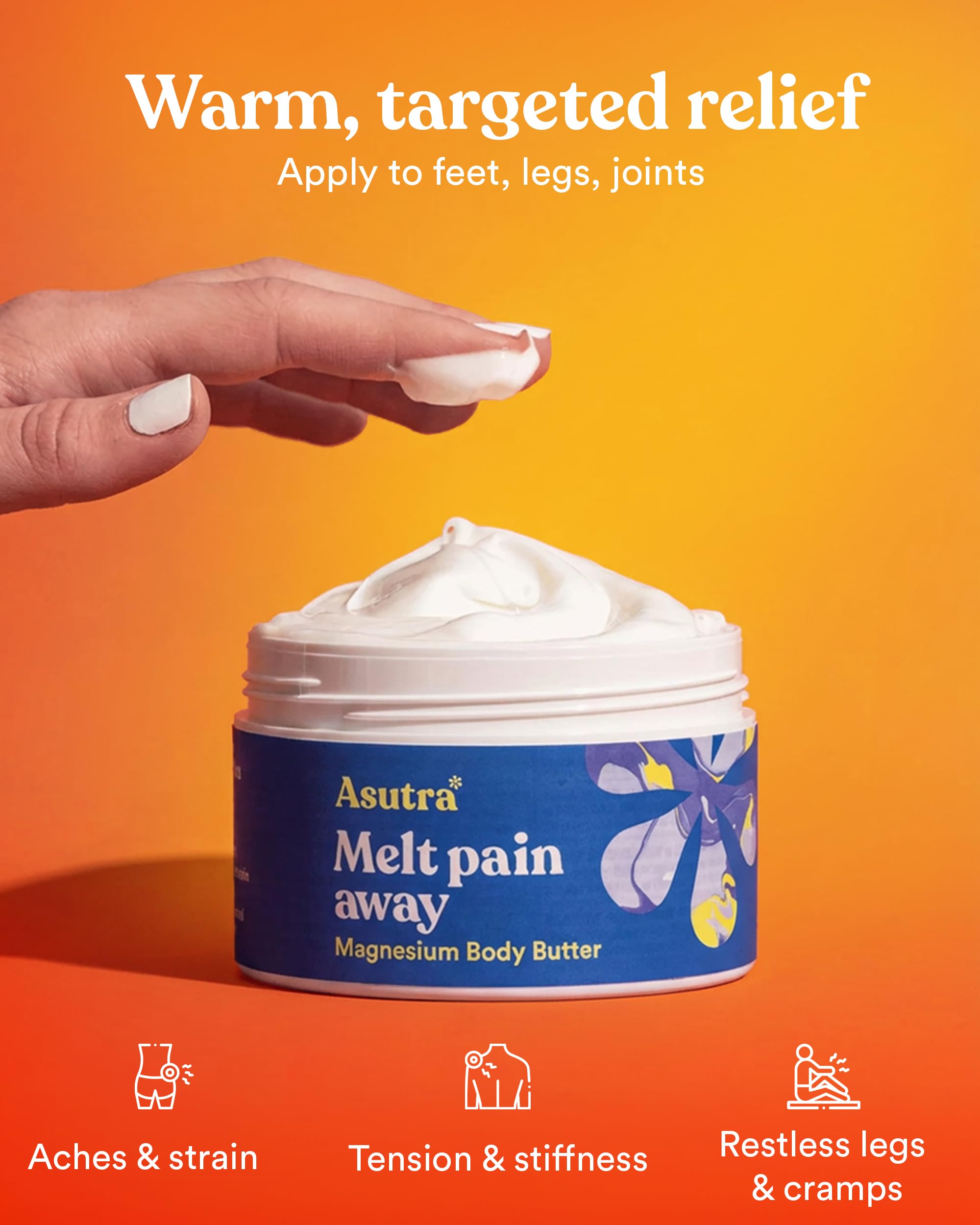 ASUTRA Melt Pain Away Magnesium Cream for Pain Relief for Feet and Body, Warming Capsaicin Cream Formula for Leg Cramps, Post-Workout Muscle Soreness, HSA/FSA Approved (Lavender, 7 oz)