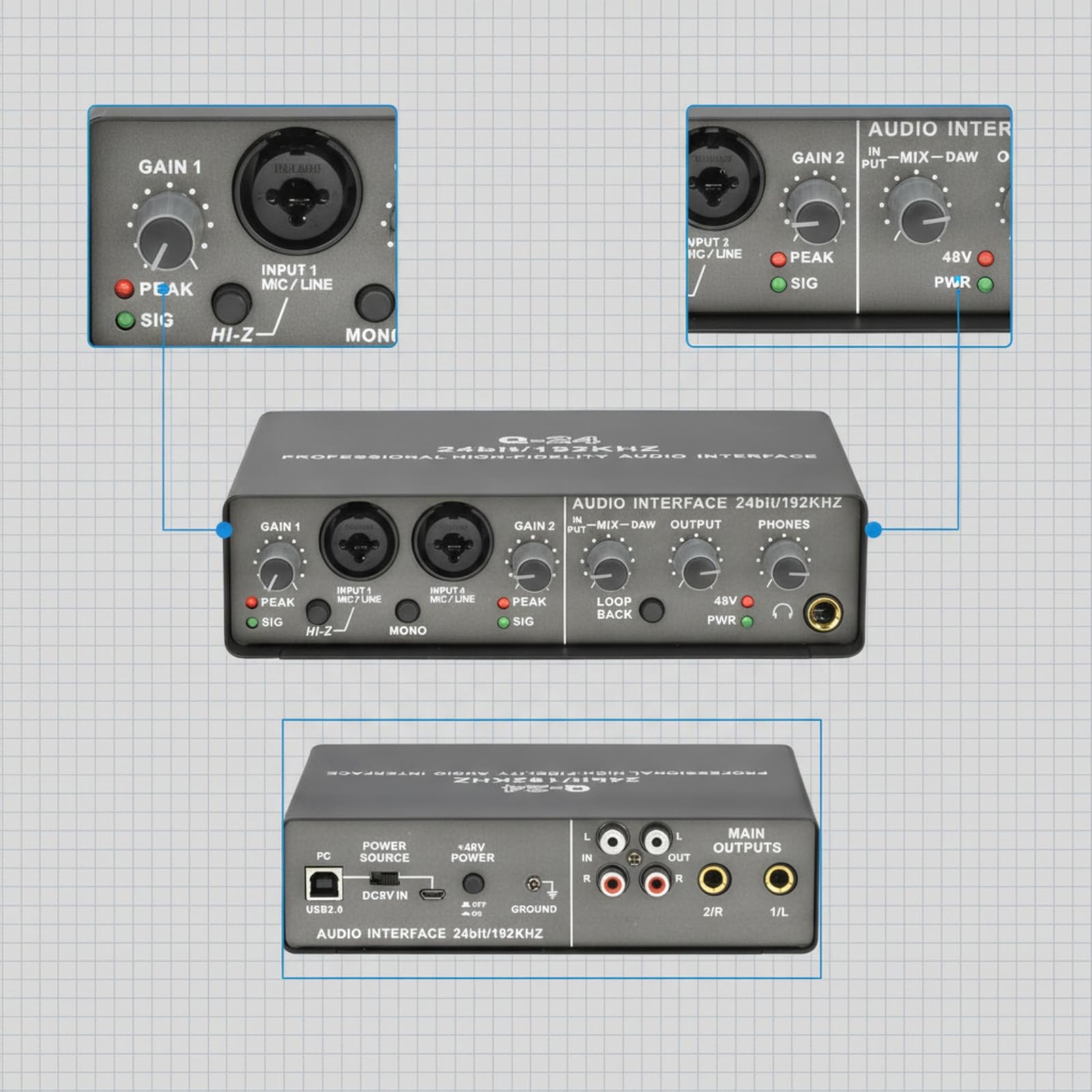 Interfaccia Audio USB a Latenza Zero Scheda Audio USB Alimentazione Fantasma Dispositivo per Podcaster, Scrivania