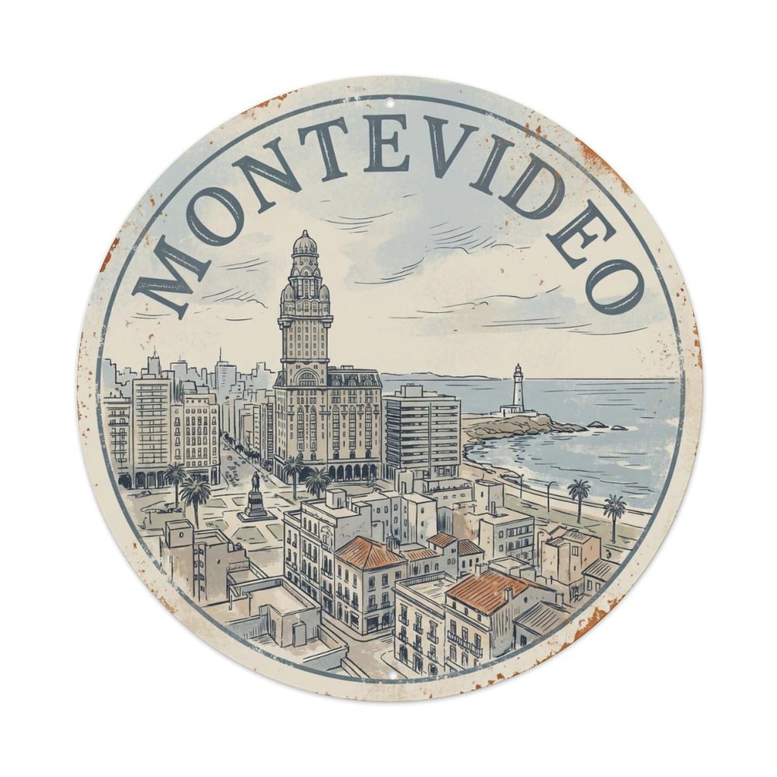 Vintage Travel Uruguay Montevideo Vintage Metal Tin Sign Plaque Wall Decor for Cafe, Club Bar, Office, Garden Metal Poster 8x8Inch