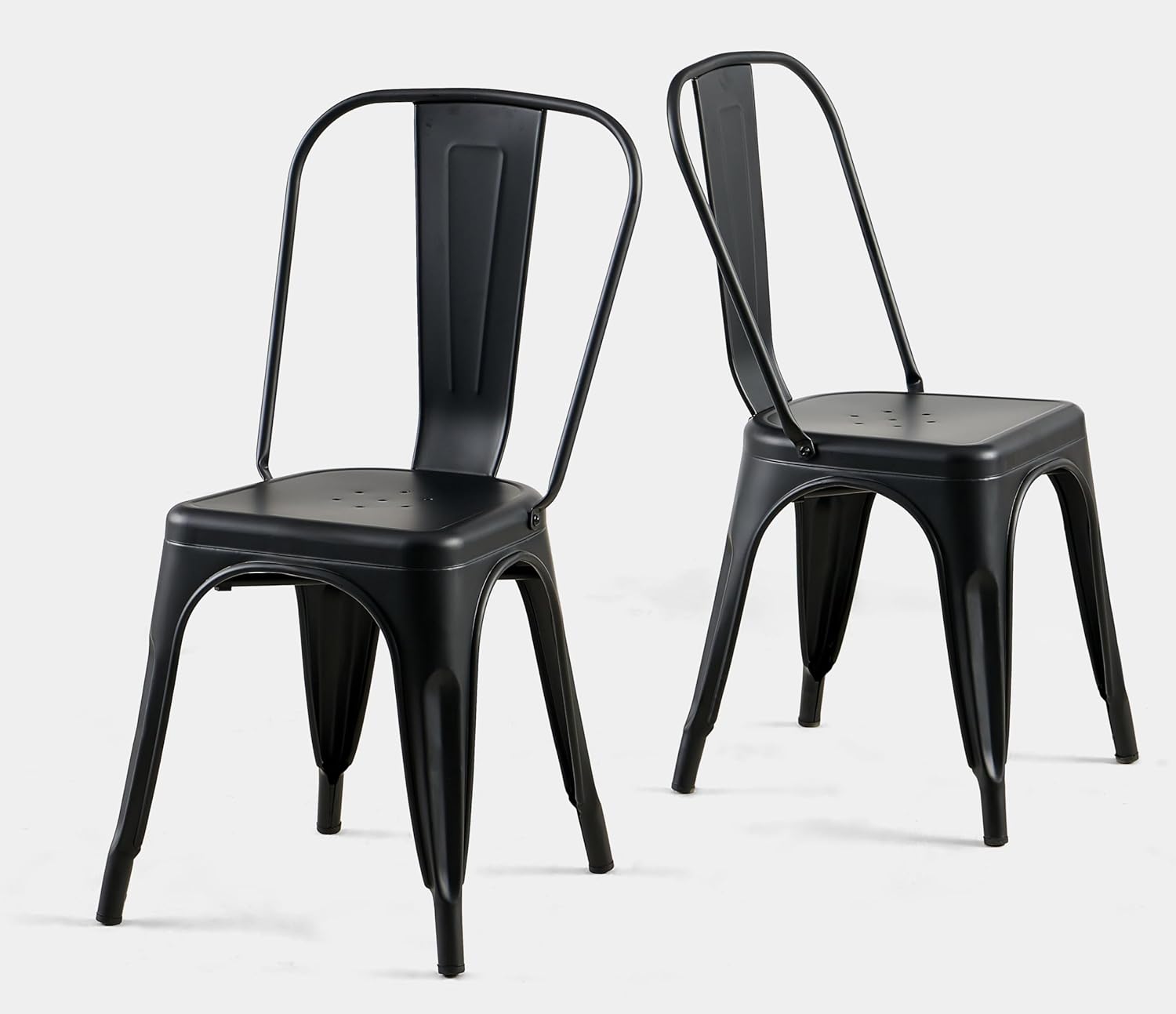 Metal Dining Chairs – Set of 2, Stackable, Matte Midnight Black