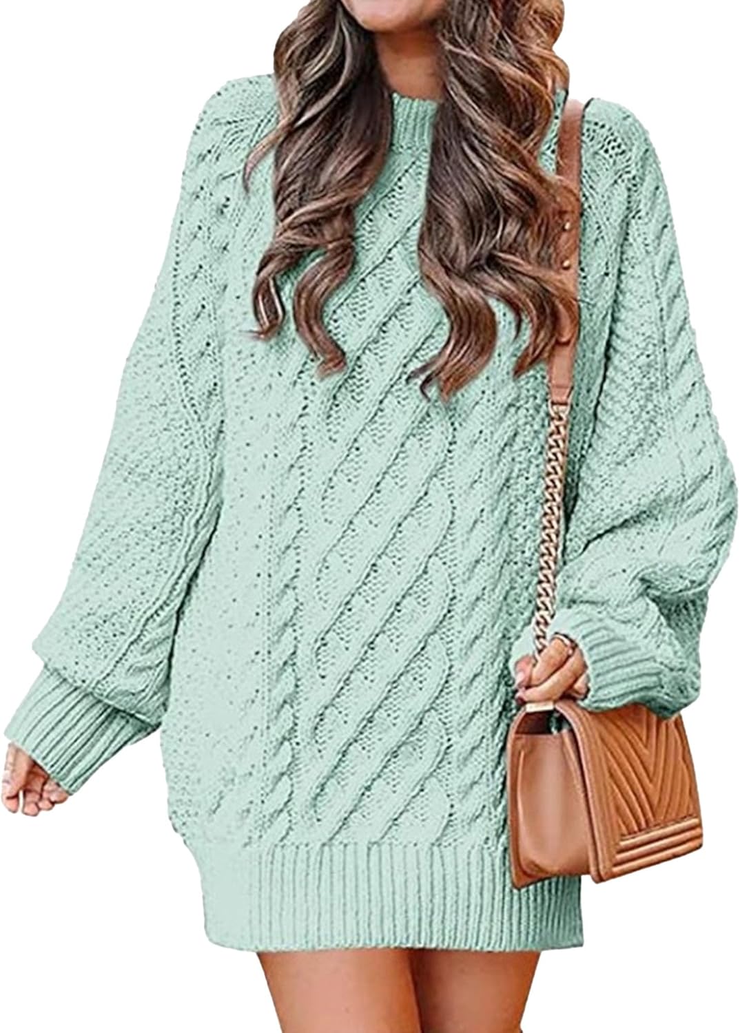 Women's Furry Pullover Sweater Dress Round-Neck Tuinc Tops Basic Dress Loose Oversized Long Knitted Short Dresses