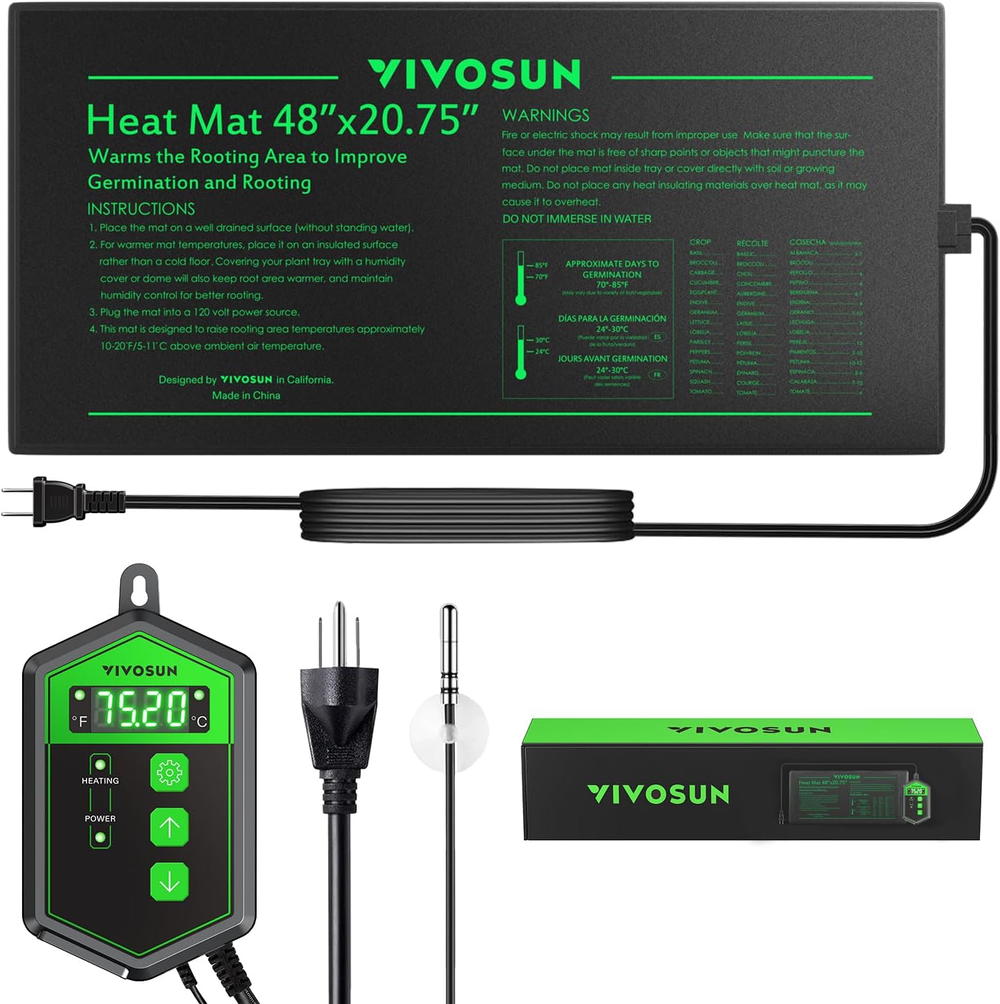 VIVOSUN 48"x20.75" Seedling Heat Mat and Digital Thermostat Combo Set Combo 48x20