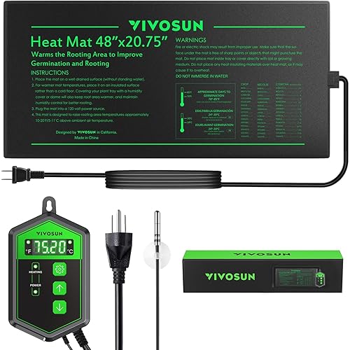 VIVOSUN 48" x 20.75" Seedling Heat Mat and Digital Thermostat Combo Set, UL & MET-Certified Warm Hydroponic Heating Pad for Germination, Indoor Gardening, Greenhouse