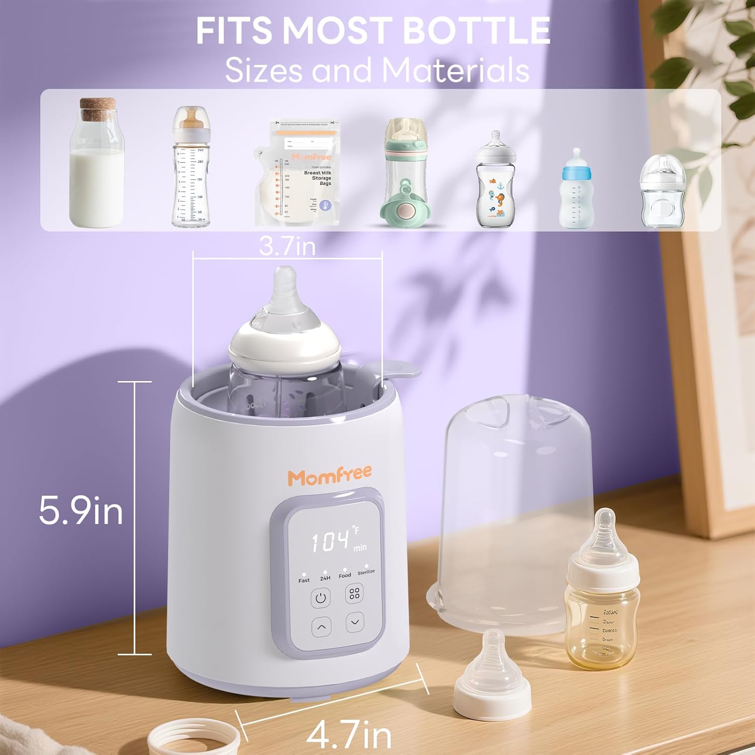 Bottle Warmer, 8-in-1 Fast Baby Bottle Warmer for Breastmilk and Formula,Milk Warmer with Accurate Temperature Control and Automatic Shut-Off,Multifunctional Bottle Warmers for All Bottles (Purple) - Image 2