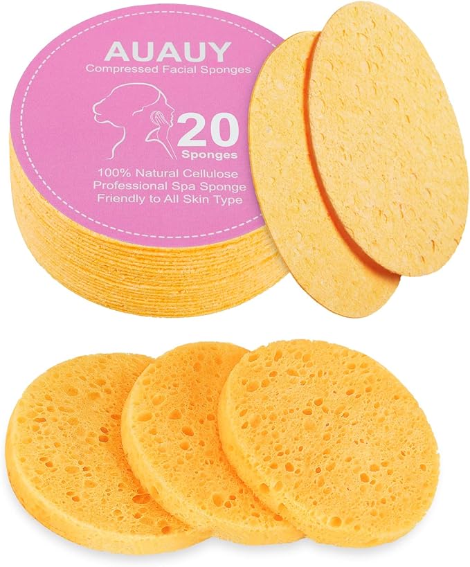 AUAUY Compressed Facial Sponges, 20 Count Cellulose Facial Sponges for