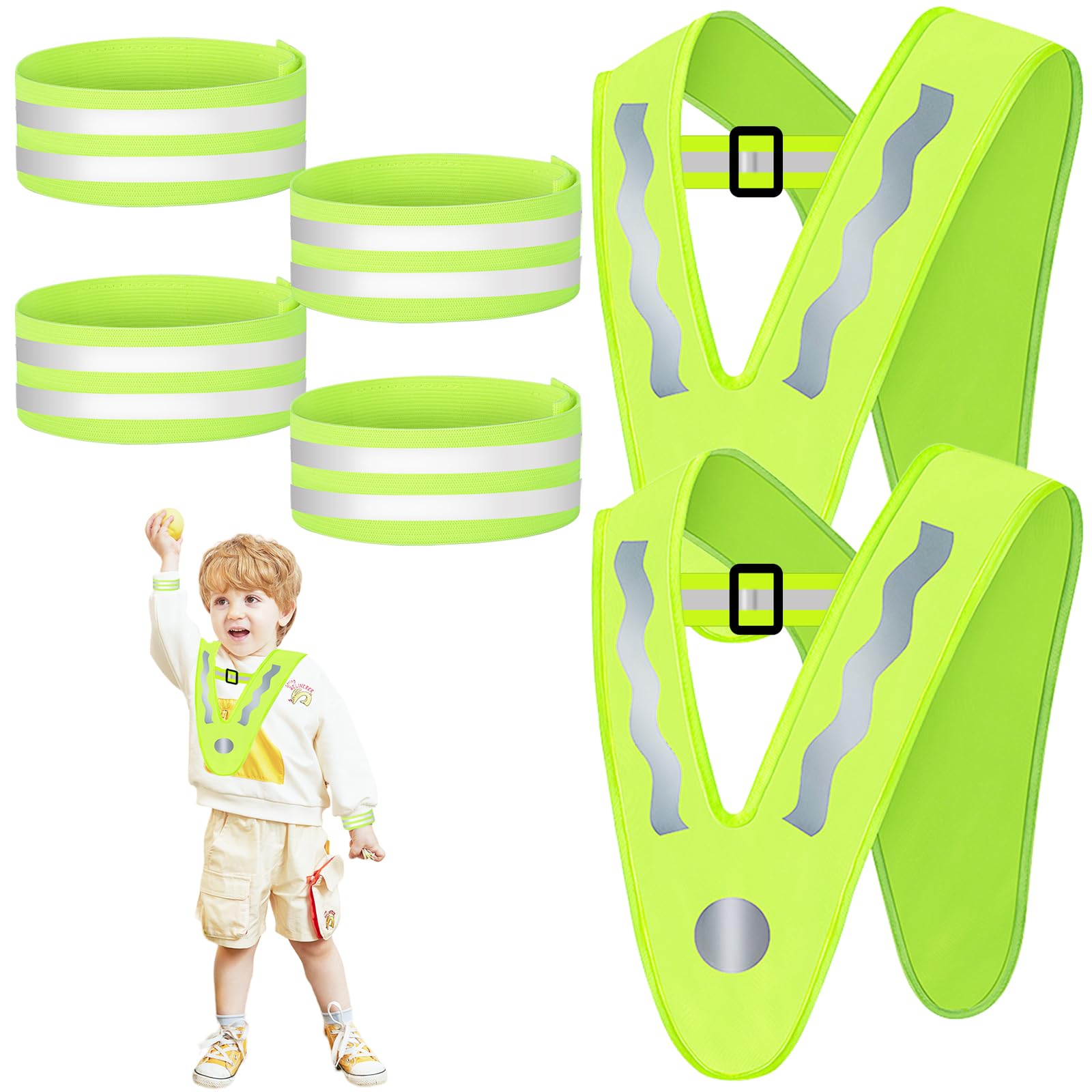 Taozoey Warnweste Für Kinder Und Erwachsene - Reflektierende Weste Für Fahrrad Und Auto Mit Verstellbaren, Elastischen Trägern (2 Westen + 4 Armbänder