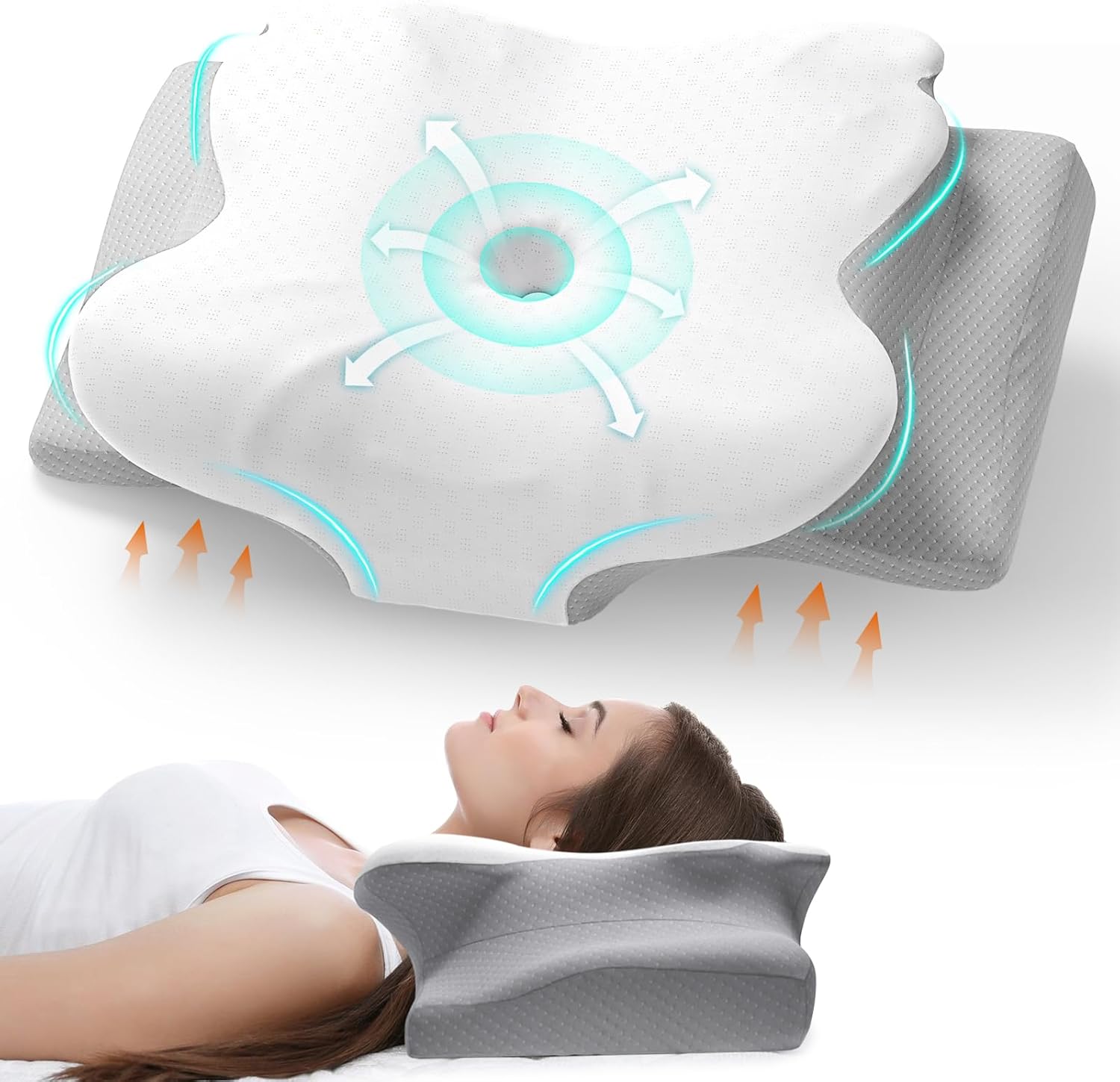 Cervical Pillow for Neck and Shoulder Support, Contour Memory Foam Pillow for Sleeping, Ergonomic Bed Pillow for Side, Back, Stomach Sleepers with Breathable Pillowcase (Queen, Medium)