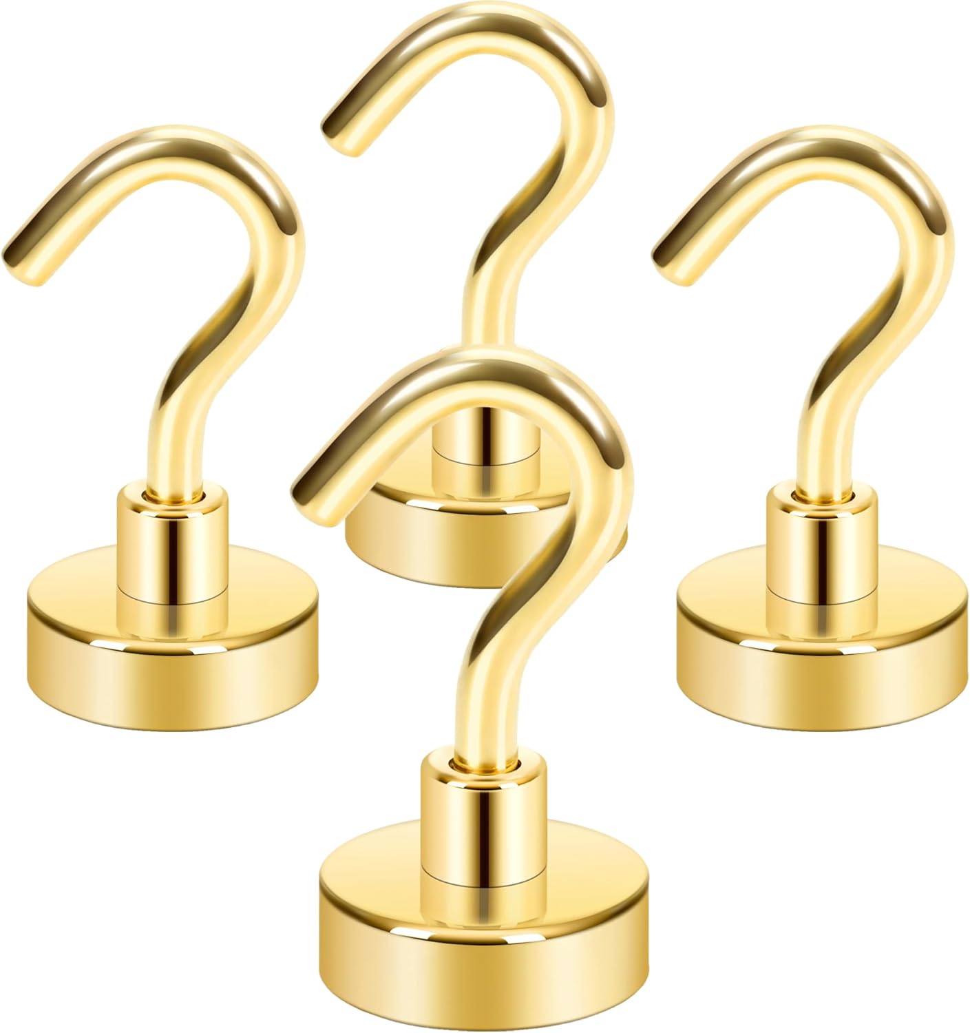 Neosmuk Magnetic Hooks,Heavy Duty Earth Magnets with Hook for Refrigerator, Extra Strong Cruise Hook for Hanging, Magnetic Hanger for Cabins, Grill (Gold, Pack of 4) Gold 40lb+ Magnetic Hooks