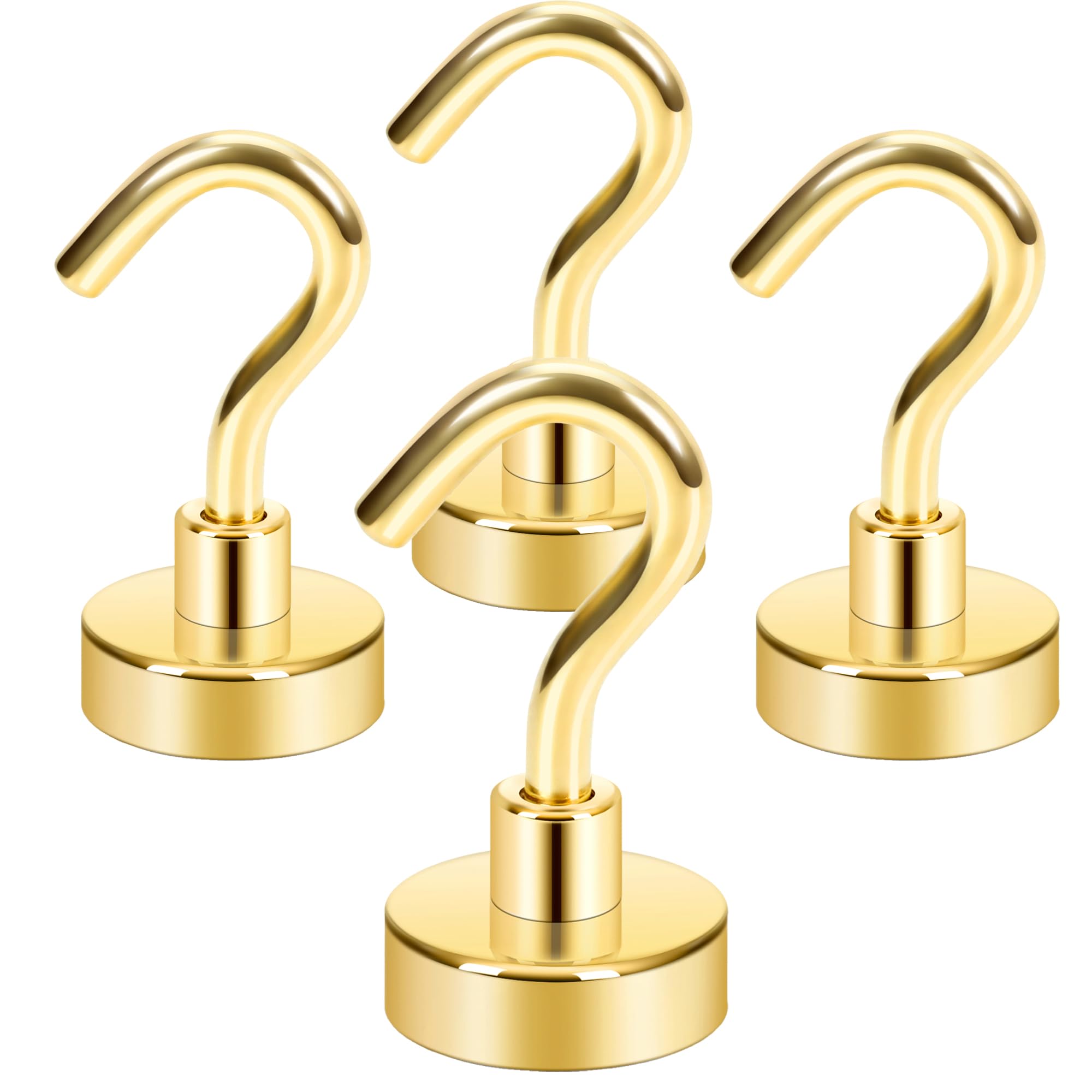 Neosmuk Magnetic Hooks,Heavy Duty Earth Magnets with Hook for Refrigerator, Extra Strong Cruise Hook for Hanging, Magnetic Hanger for Cabins, Grill (Gold, Pack of 4)