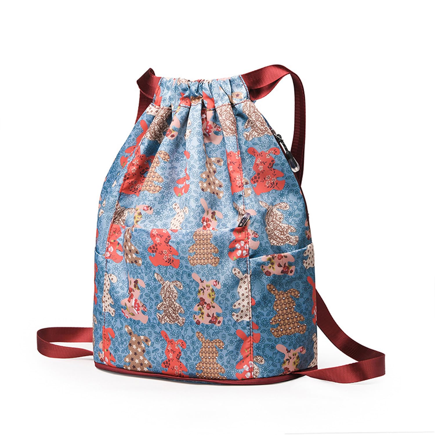 Dryfal Unisex Rabbit Drawstring Foldable Large Capacity Dry-Wet Separation Travel Sports Backpack, Exotic Drawstring Gym Sack Backpack Bag (Rabbit)