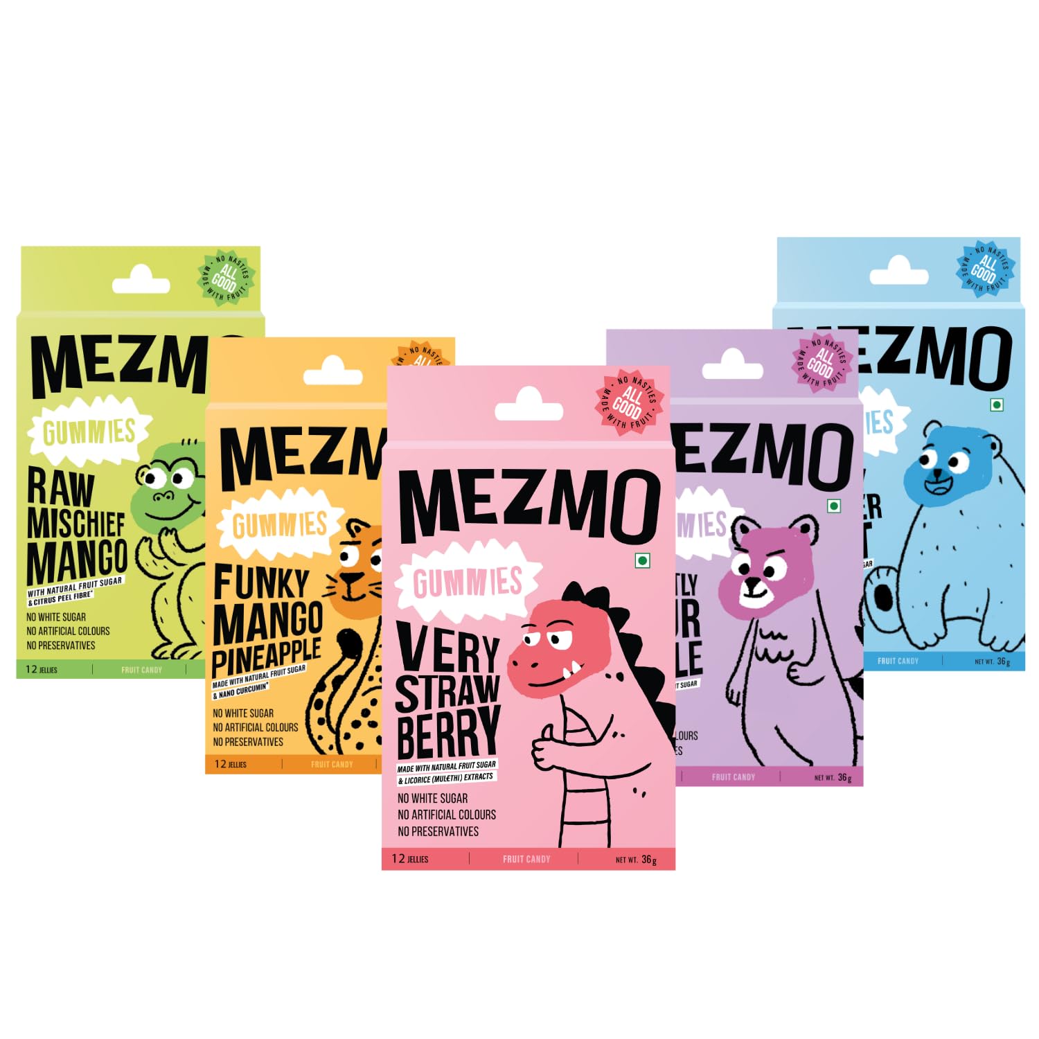 MEZMO soft jelly healthy n yummy candy with natural fruit sugar 240gms 60 jellies (Pack of 5) - Strawberry,Mango Pineapple,Peppermint,Raw Mango,Sour Apple (B0CK5KT6S4) Amazon Price History, Amazon Price Tracker