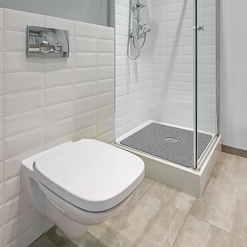 Miniatura 7 de Tapete de ducha antideslizante, 27 x 27 pulgadas, extra grande, con drenaje, tapete cuadrado suave para ducha, tapete de ducha para baño, sin