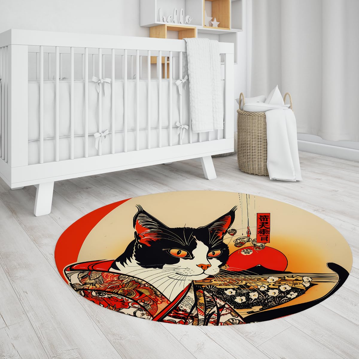 Okrągłe dywaniki ukiyo-e 90 cm okrągły dywan antypoślizgowy zmywalny japoński kimono wzór czerwony kot góra fuji duży okrąg do gabinetu balkon jadalnia