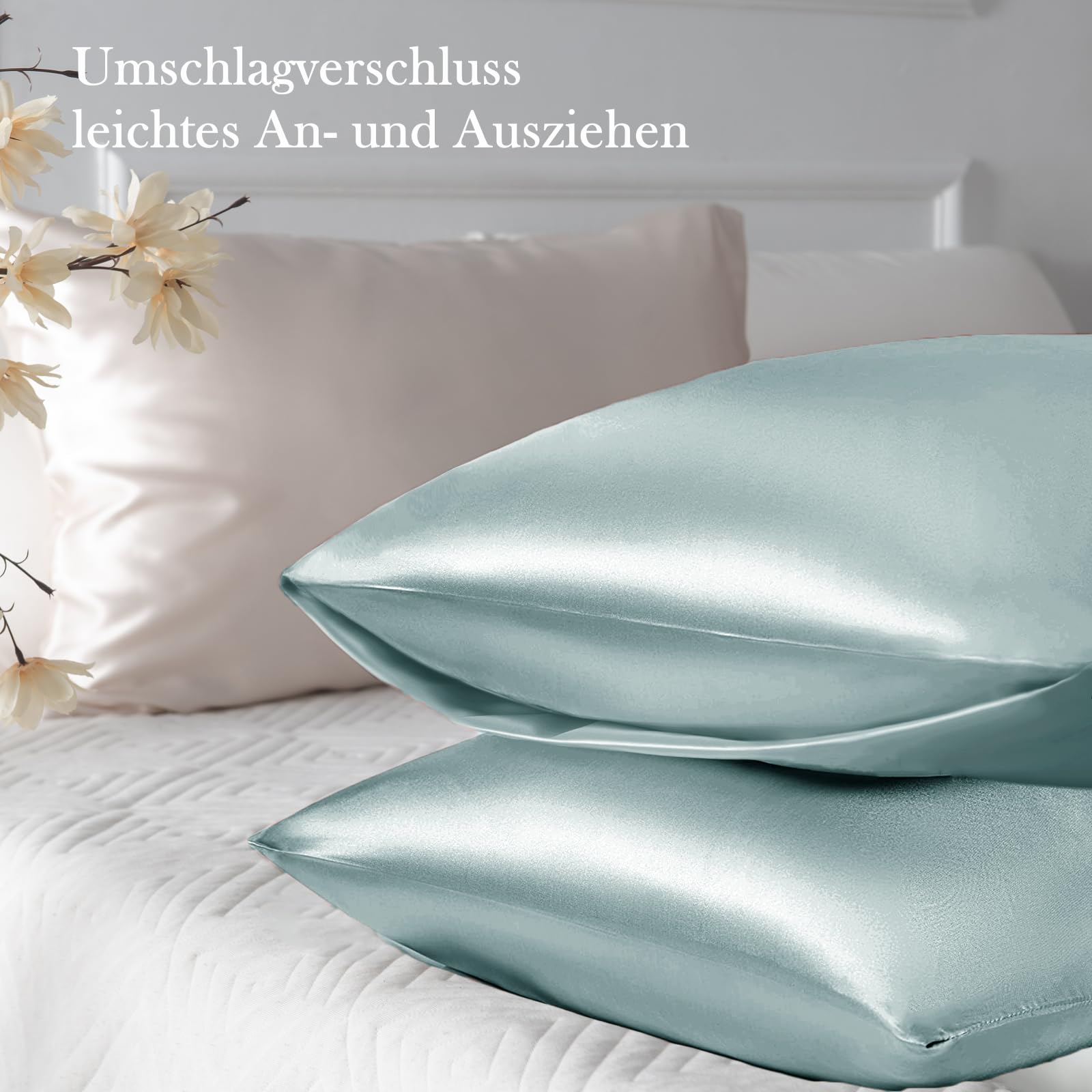 Set 2 Federe Cuscino 50x80 Cm In Raso Con Scrunchies - Morbide Come Seta, Grigio Scuro - Foto 5