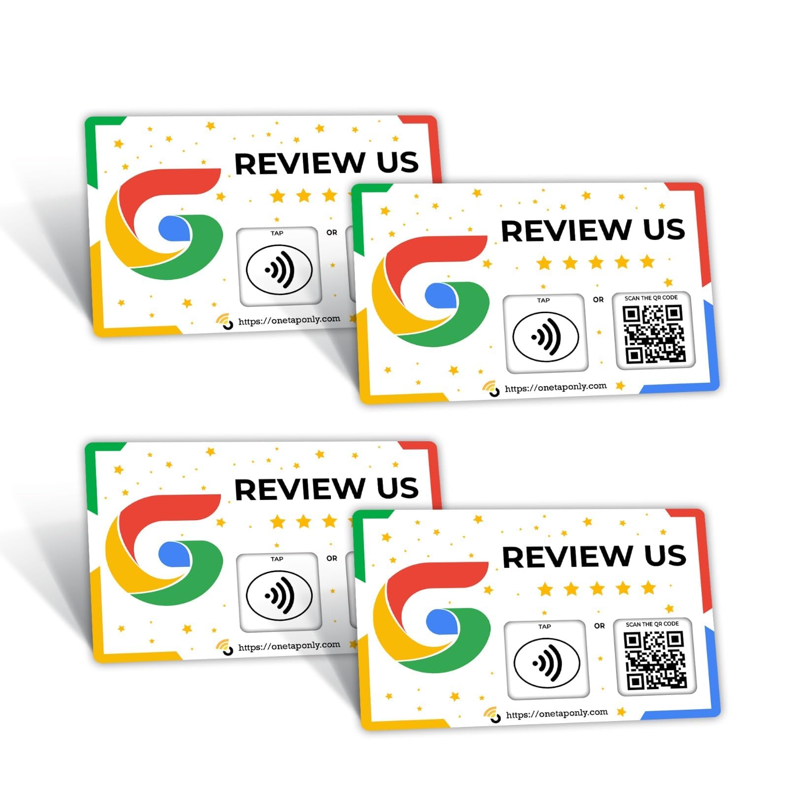 One Tap Only NFC Review Card with QR Code | Contactless Tap to Get Customer Feedback | Reusable Smart Business Review Cards for Shops, Cafes, Restaurants to Grow Ratings & Boost Sales (Pack of 4)