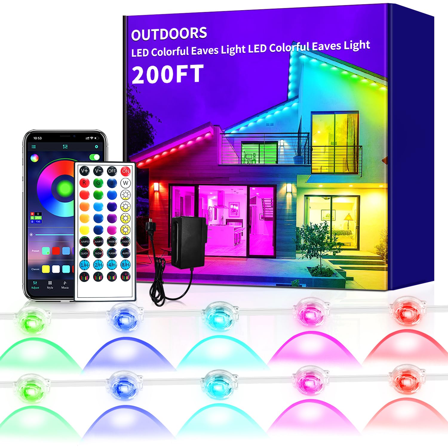 Yocrostar 200ft Permanent Outdoor Light,RGB Eaves Lights with App Control Remote,DIY IP67 Waterproof led Lights,Outside Li...