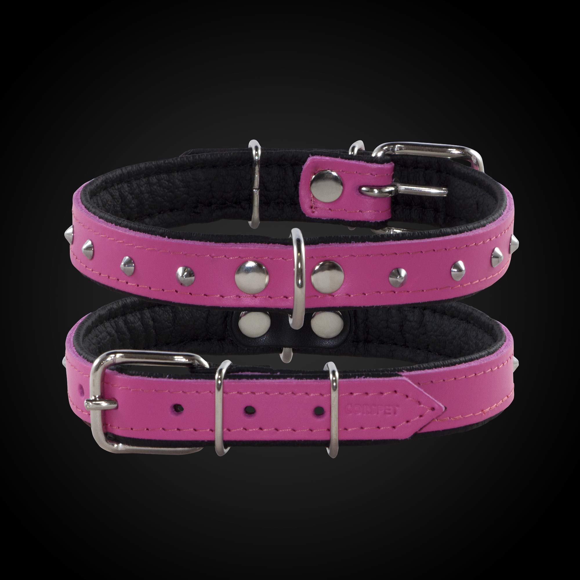 Stylisches Leder-Hundehalsband Mit Nieten & Strass – Weich & Verstellbar Für Große Hunde (Größe M, Pink)