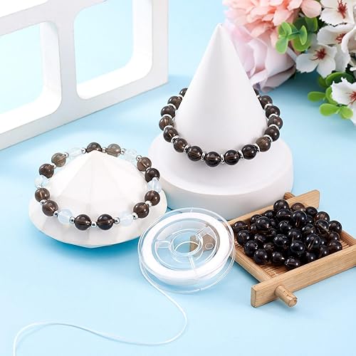 Miniatura 4 de FASHEWELRY 100 cuentas de cuarzo ahumado natural de 0.315 pulgadas redondas sueltas con hilo de cristal elástico para hacer pulseras, collares, joyas