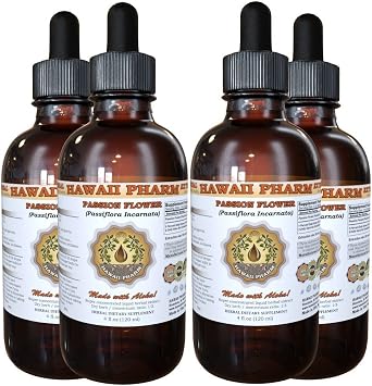 Passion Flower (Passiflora Incarnata) Liquid Extract, Tincture, Herbal Supplement, Hawaii Pharm, Made in USA, 4x4 fl.oz
