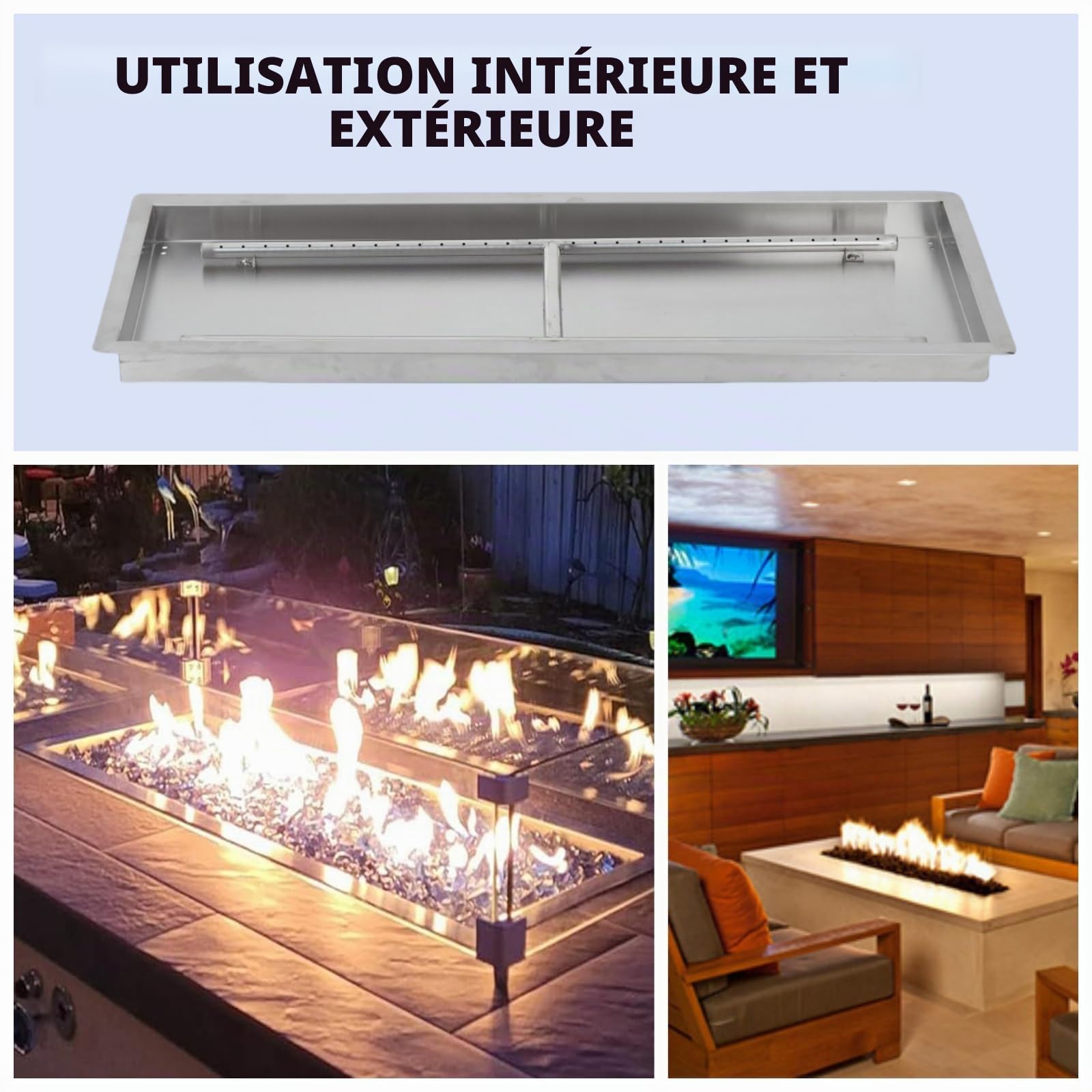 Garvee Brûleur De Brasero Extérieur Encastrable En Acier Inoxydable – Foyer Rectangulaire Pour Gaz Naturel Et Propane – Kit Complet Avec Tuyau – Résistant Pour Terrasse Et Jardin