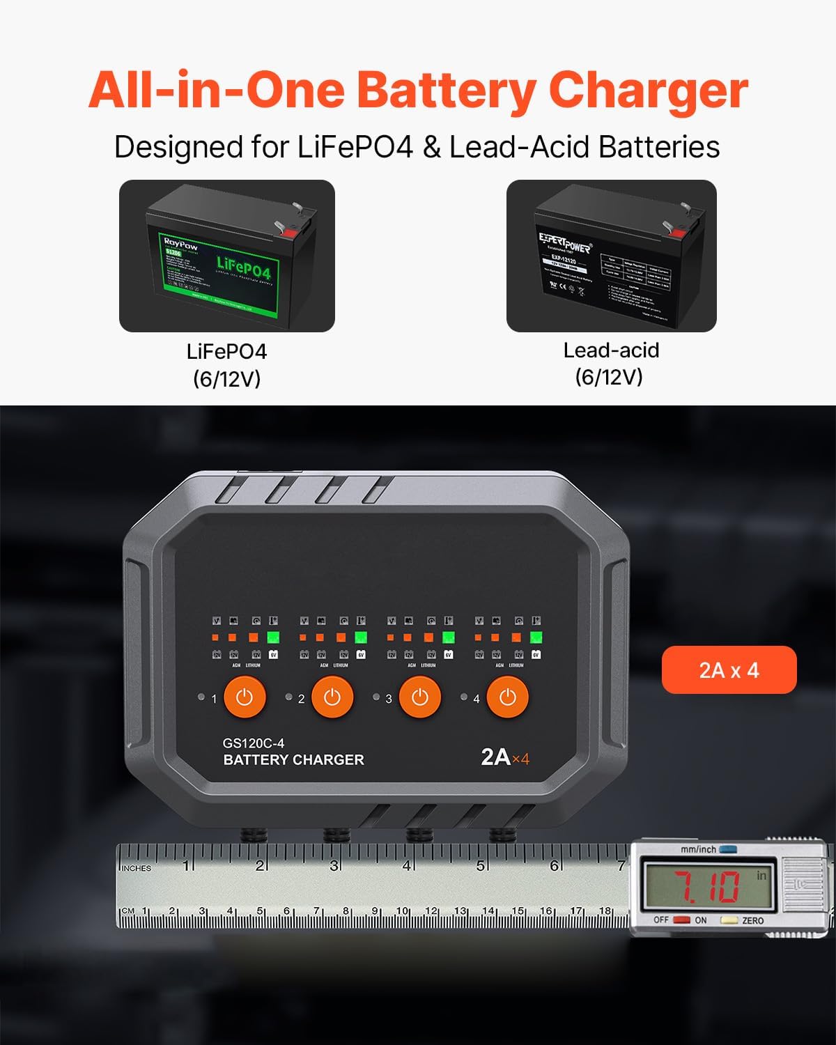 VEVOR Battery Charger, 8-Amp, LiFePO4 Lead-Acid (AGM/Gel/SLA) Smart Car Battery Charger, Fully-Automatic Smart Charger Maintainer, for Car Motorcycle Lawn Mower Golf Cart Boat Marine Deep Cycle