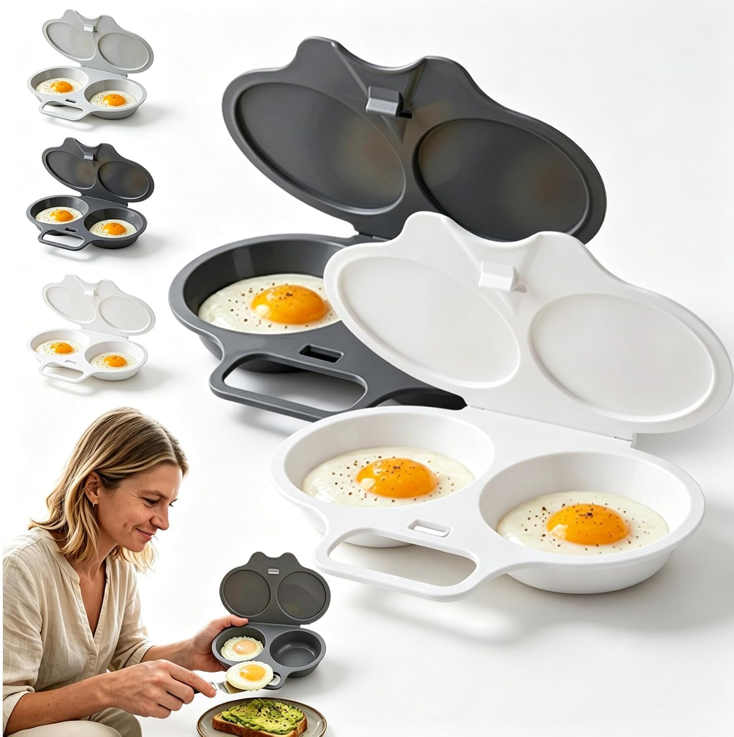 Stedwell Egg Poacher, Stedwell Microwave Egg Poacher with Lid&Handle，2PCS-C