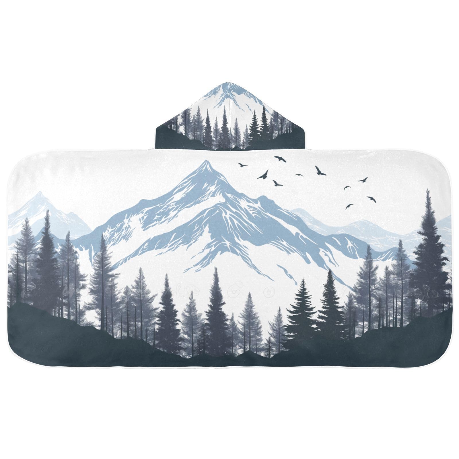 Nesatuwa Hooded Towel for Kids,Mountain with Forest Kids Beach Bath Towels Soft Absorbent Quick Dry Poncho Towel for Girls Boys