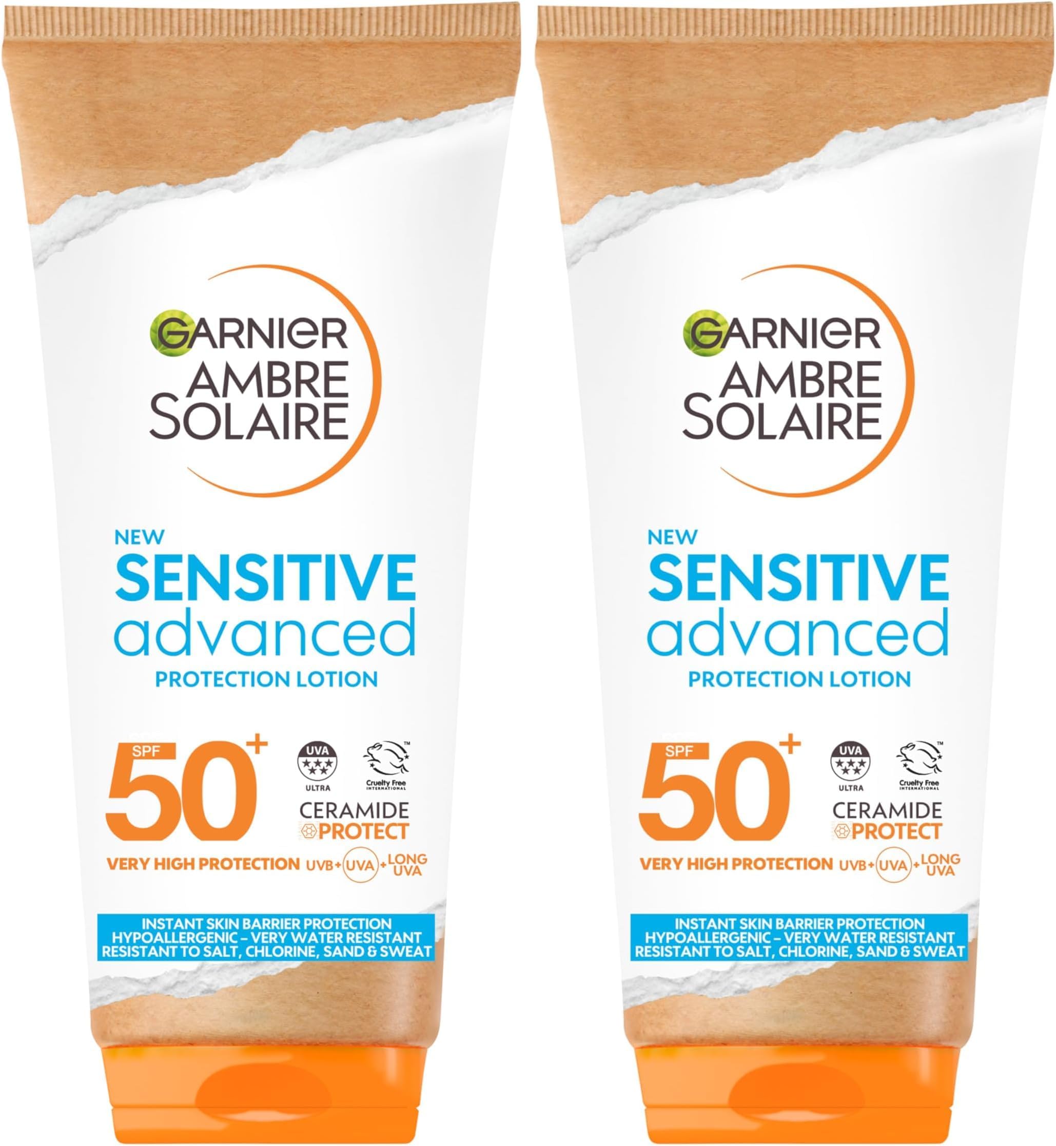 Garnier Ambre Solaire SPF 50+ Sensitive Advanced Sun Cream, For Sensitive Skin, Water Resistant & Non-Greasy Sunscreen, SPF 50 UVA & UVB Protection, Approved by Cruelty Free International, 175ml
