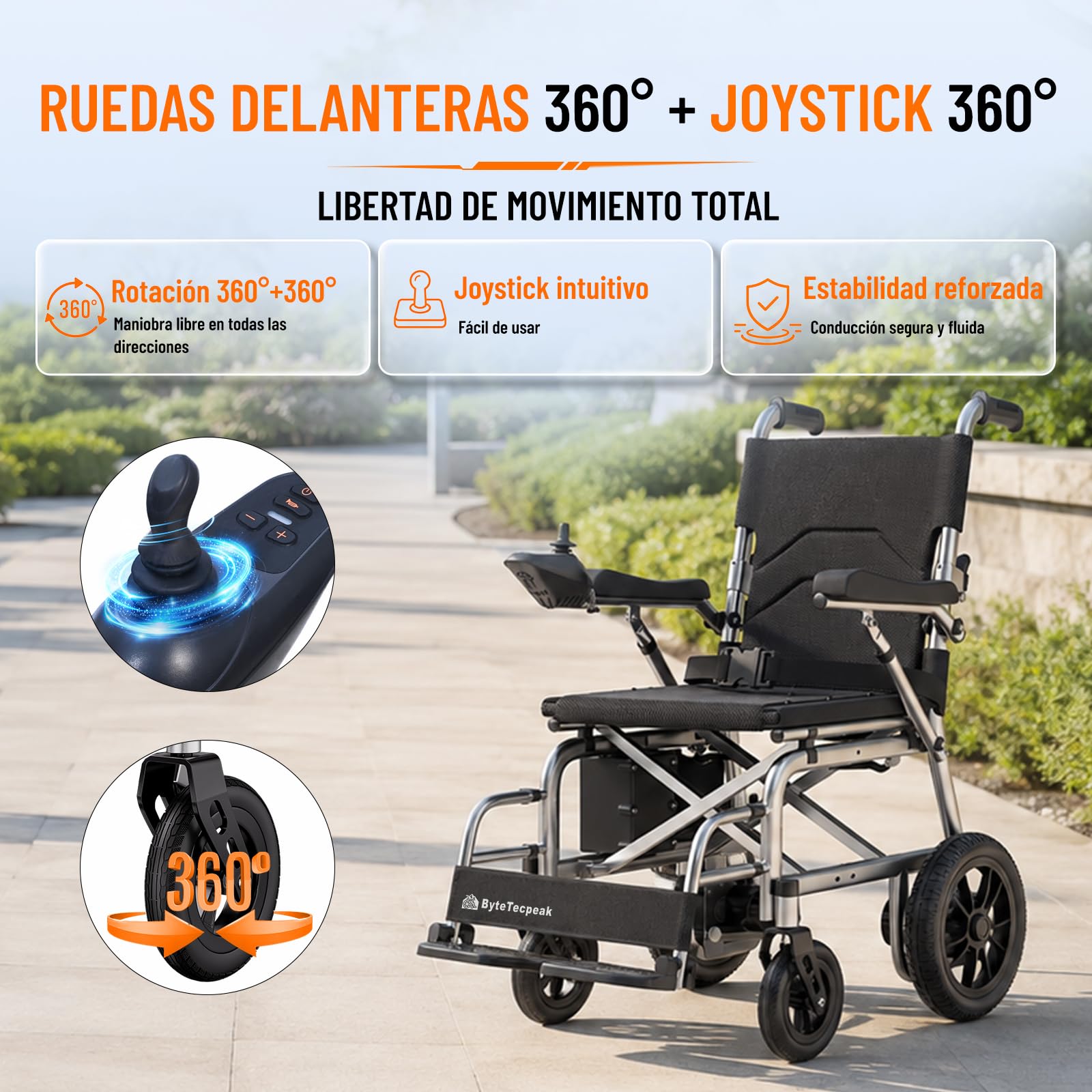 ByteTecpeak D12 Silla de Ruedas Eléctrica Plegable y Ligera para Mayores