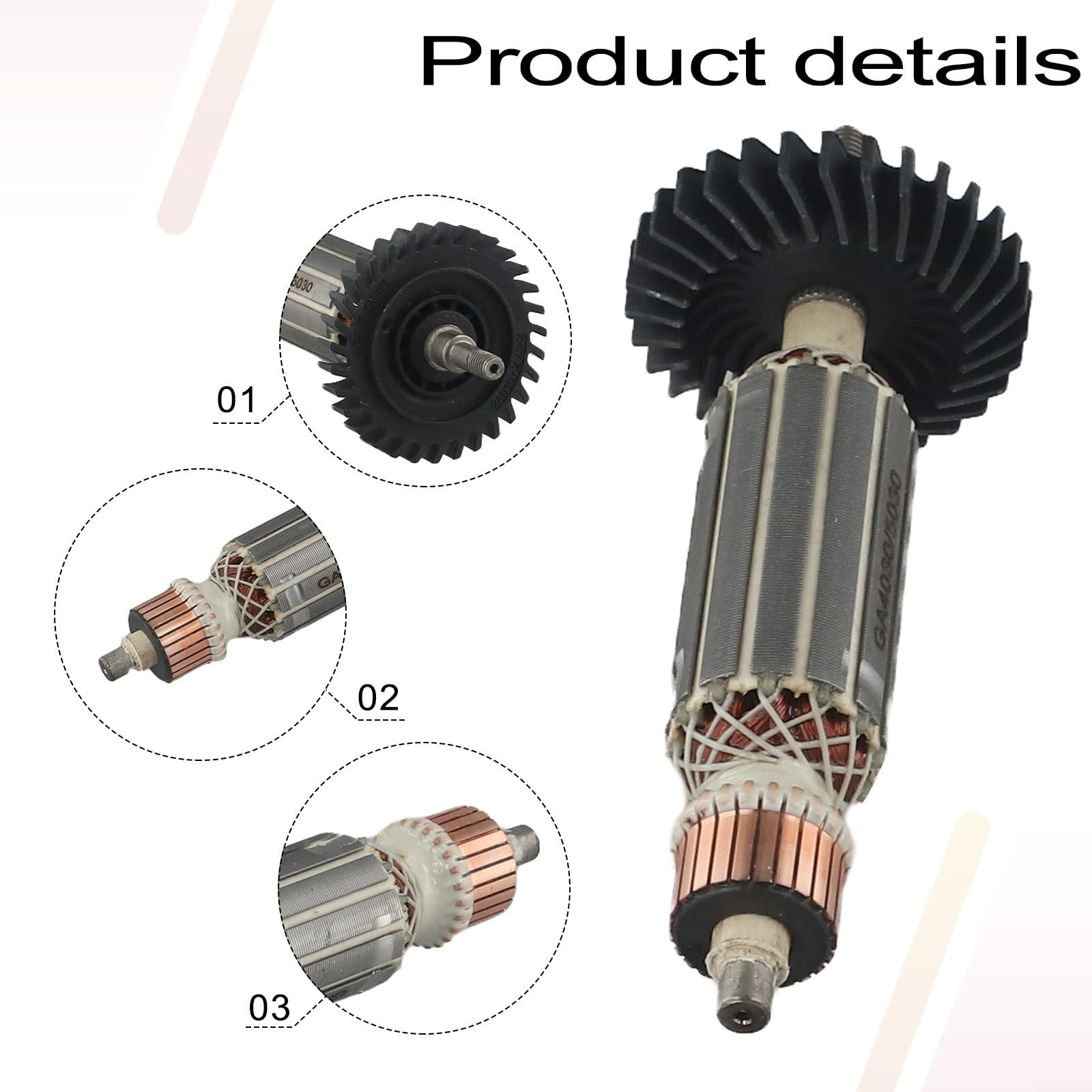 Anclaje de rotor de armadura de repuesto compatible con amoladora angular Makita GA5030 GA4530 GA4030 GA5034 GA4534 GA4031, construcción de metal para