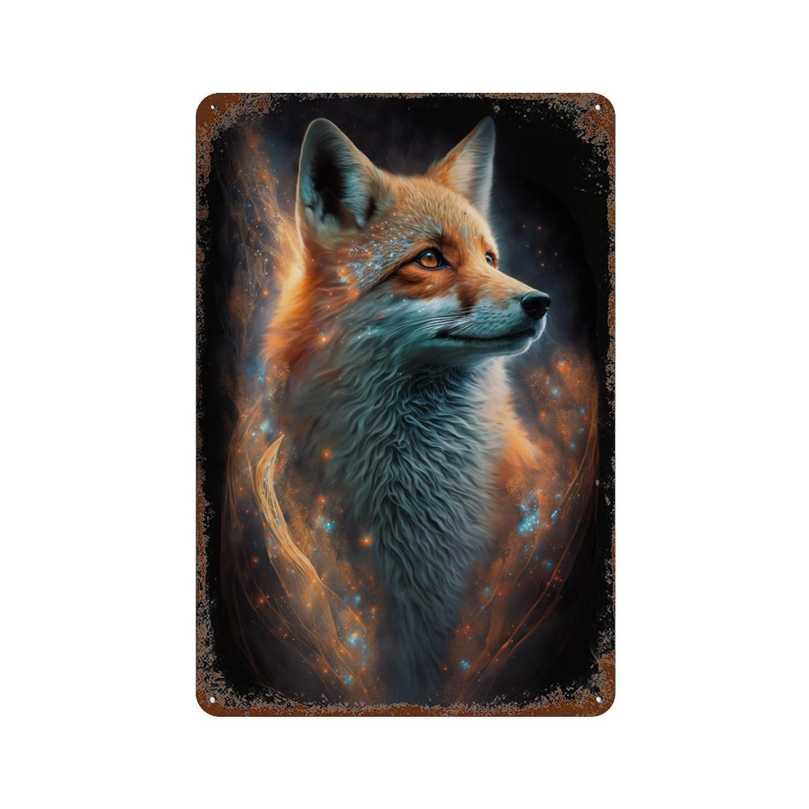 Magical Fox Artwork Rustic Tin Plaque 11.8"x7.9", Industrial Home Decor for Pub, Kitchen And Man Cave Decor