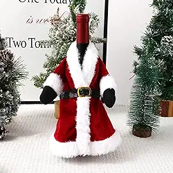 Capa de garrafa de vinho de veludo de Natal, garrafa festiva reutilizável aconchegante com botões para jantares em família e presentes (roupão de Natal)