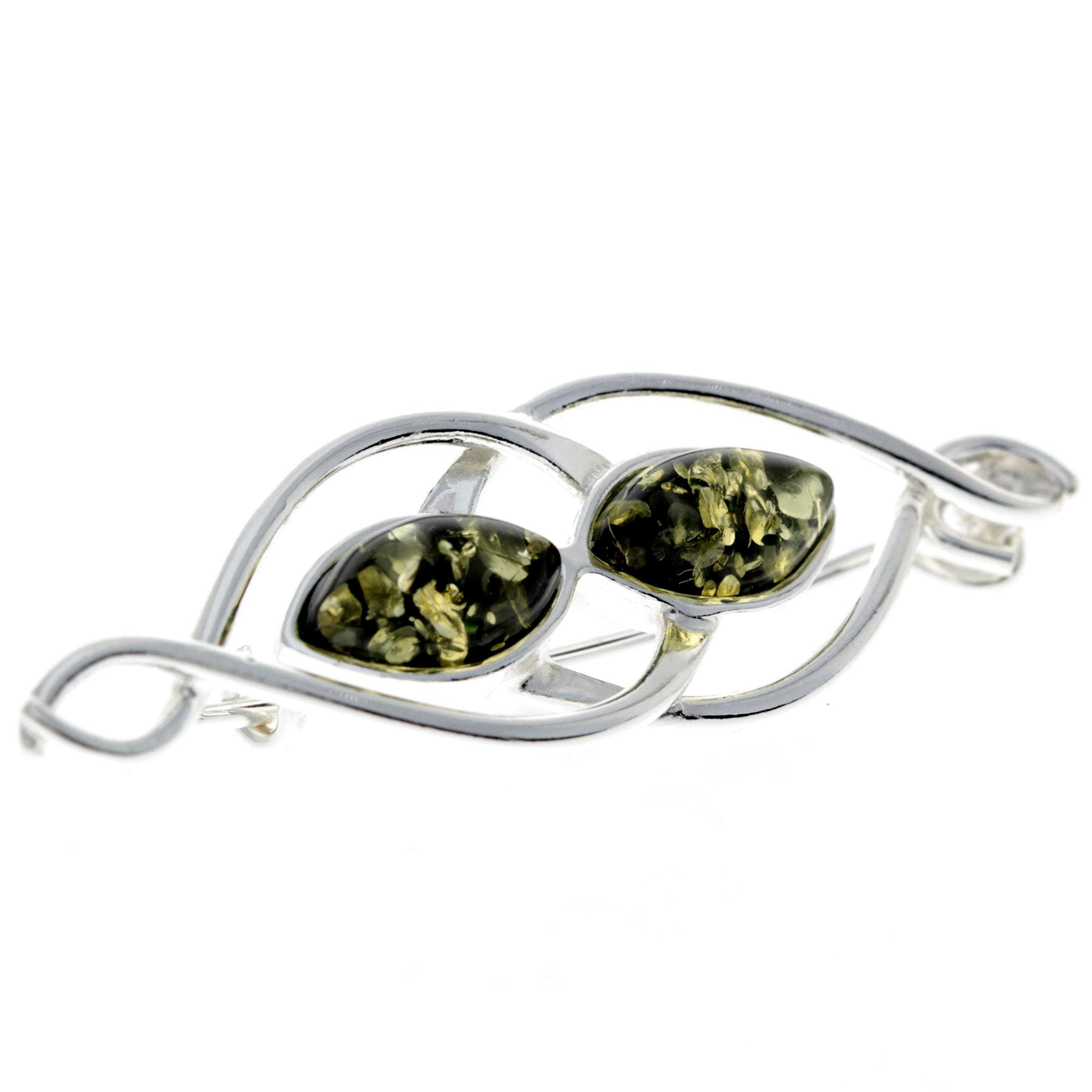 Spilla moderna in vera ambra baltica e argento Sterling M810