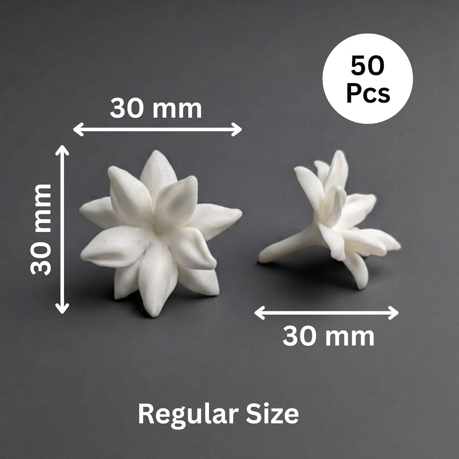 50Pcs White Blooming Jasmine Clay Beads – Handcrafted Pikake Flowers for Hawaiian Lei Making, DIY Jewelry, Earrings & Tropical Crafts