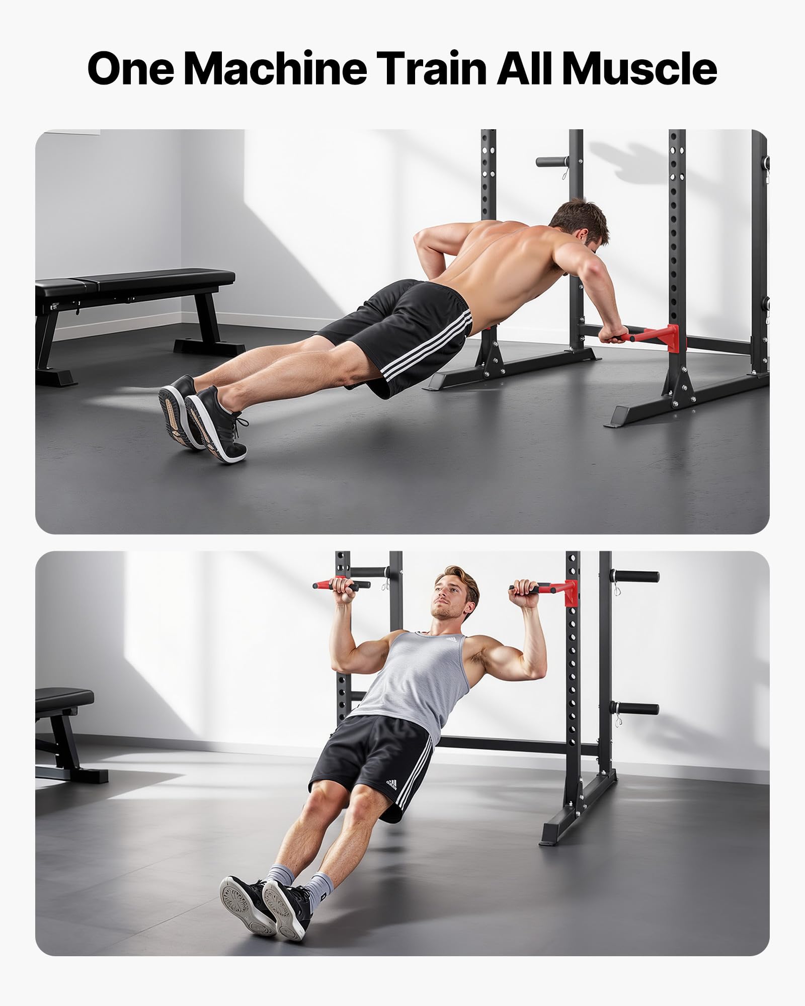 VEVOR Power Cage Power Rack, multifunktionales Squat-Rack mit Verstellbarer Höhe, Heimfitnessgerät für Krafttraining mit J-Haken & weiteren Fitnessaufsätzen für Bankdrücken Klimmzüge Dips