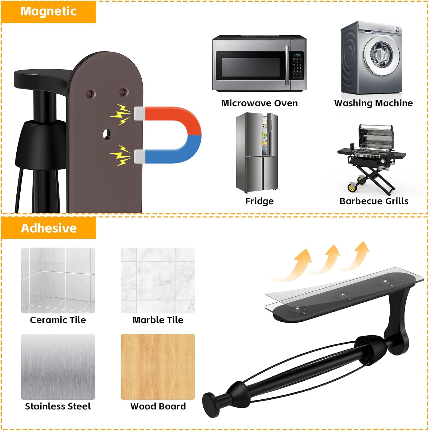 Swaitee Magnetic Paper Towel Holder for Fridge, Under Cabinet Paper Towel Holder Wall Mount, Self Adhesive No Drill, One Hand Tear Ratchet, Fits Jumbo Rolls, Black for Kitchen RV Garage