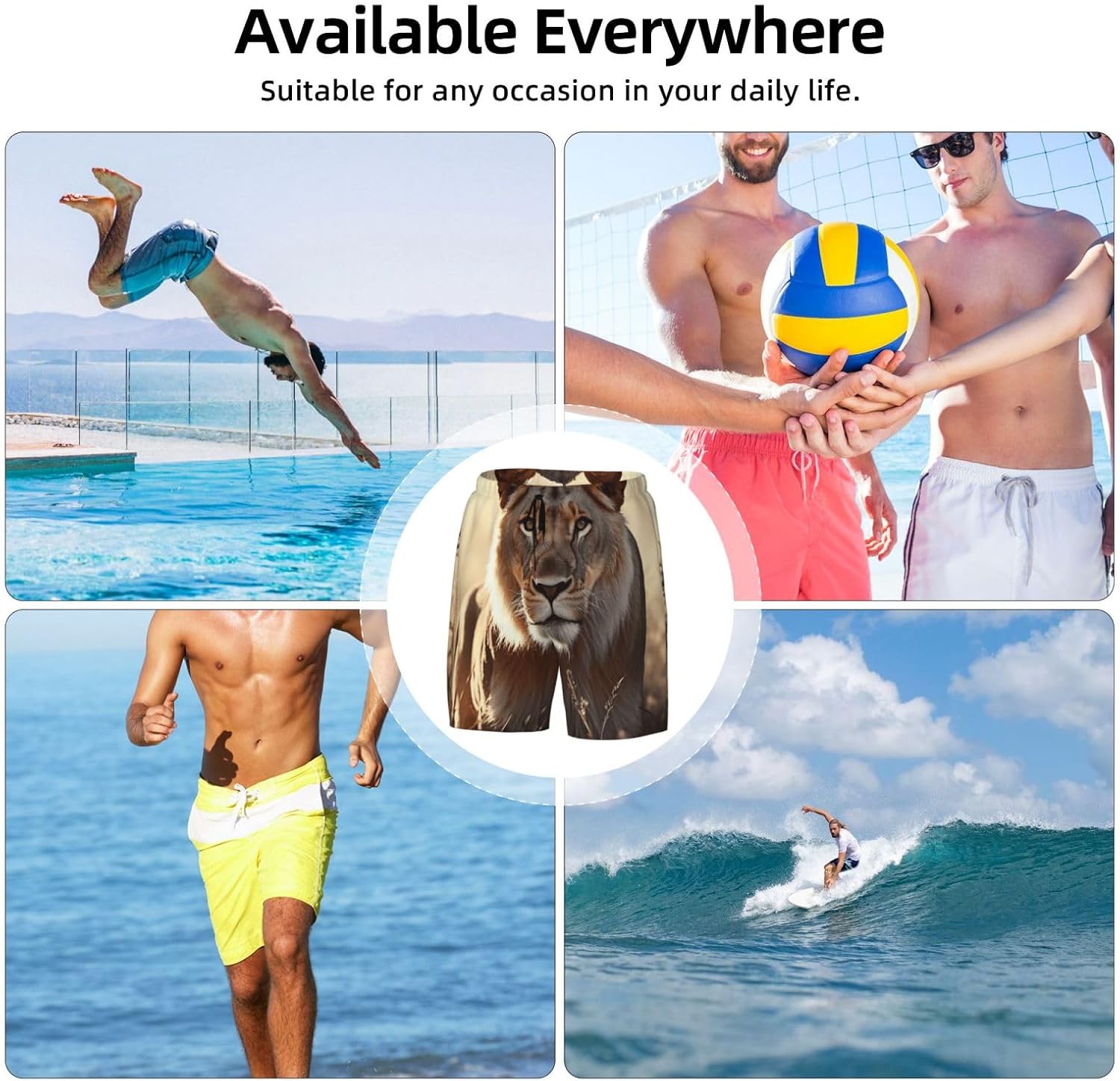 Men's Swim Trunks 2 in 1 Quick Dry Bathing Suits Female Lion Beach Board Shorts Swimwear