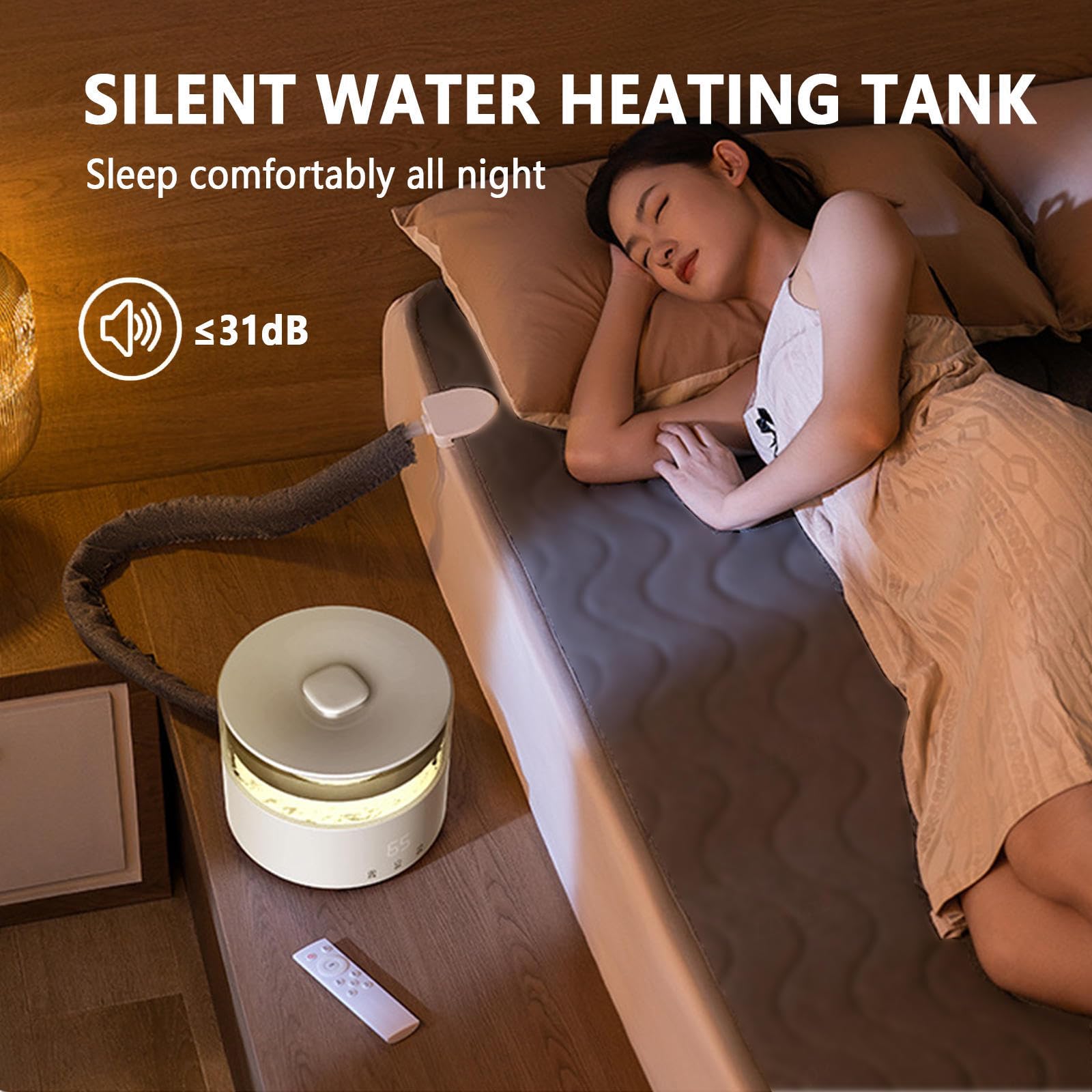 Wasserkreislauf Wärme Unterlage Bett 180x200, 2 Temperaturzonen Fernbedienung,3 Temperaturstufen Wärme Unterbett Geringer Stromverbrauch Waschbar, Mit Nachtlicht