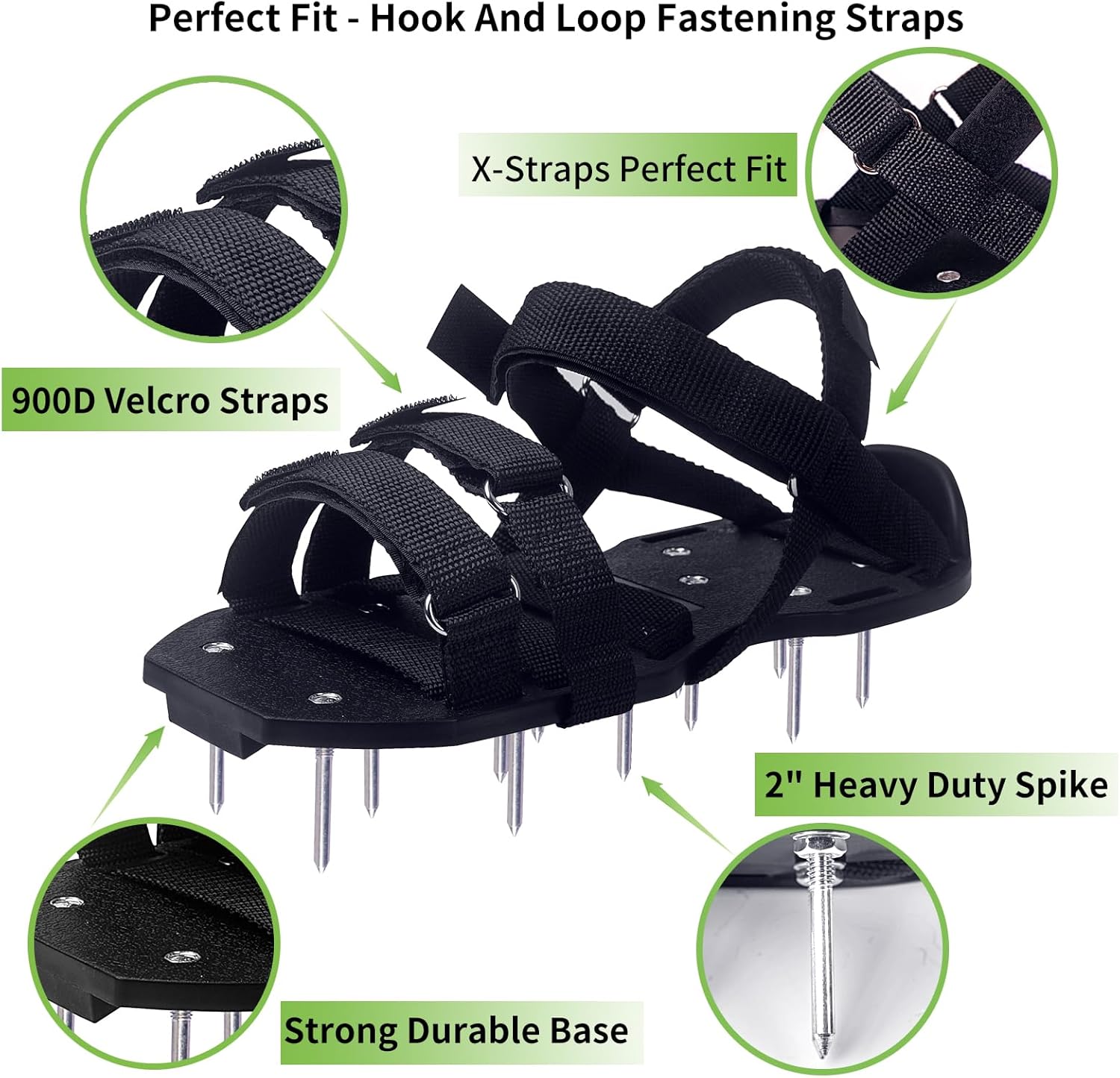 Lawn Aerator Shoes Free-Installation Grass Aeration Shoes with Stainless Steel Shovel, Heavy Duty Lawn Aerator Spike Shoes Lawn Aeration Tool with Hook & Loop Strap for Yard & Patio Black